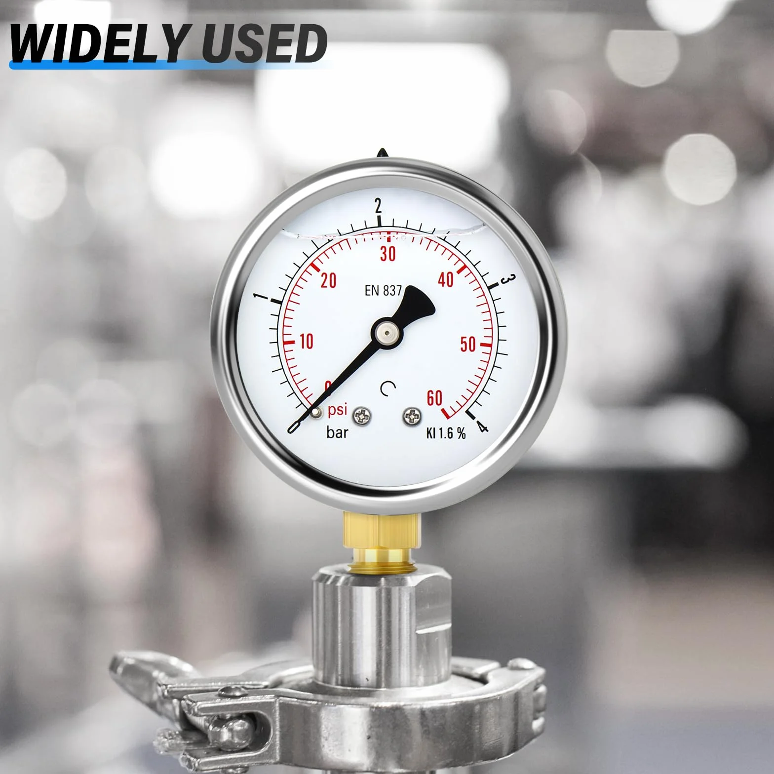 TAILONZ PNEUMATIC Manometr wypełniony płynem 0-4 bar stal szlachetna 1/4" BSP 2,5" DIAL WOG