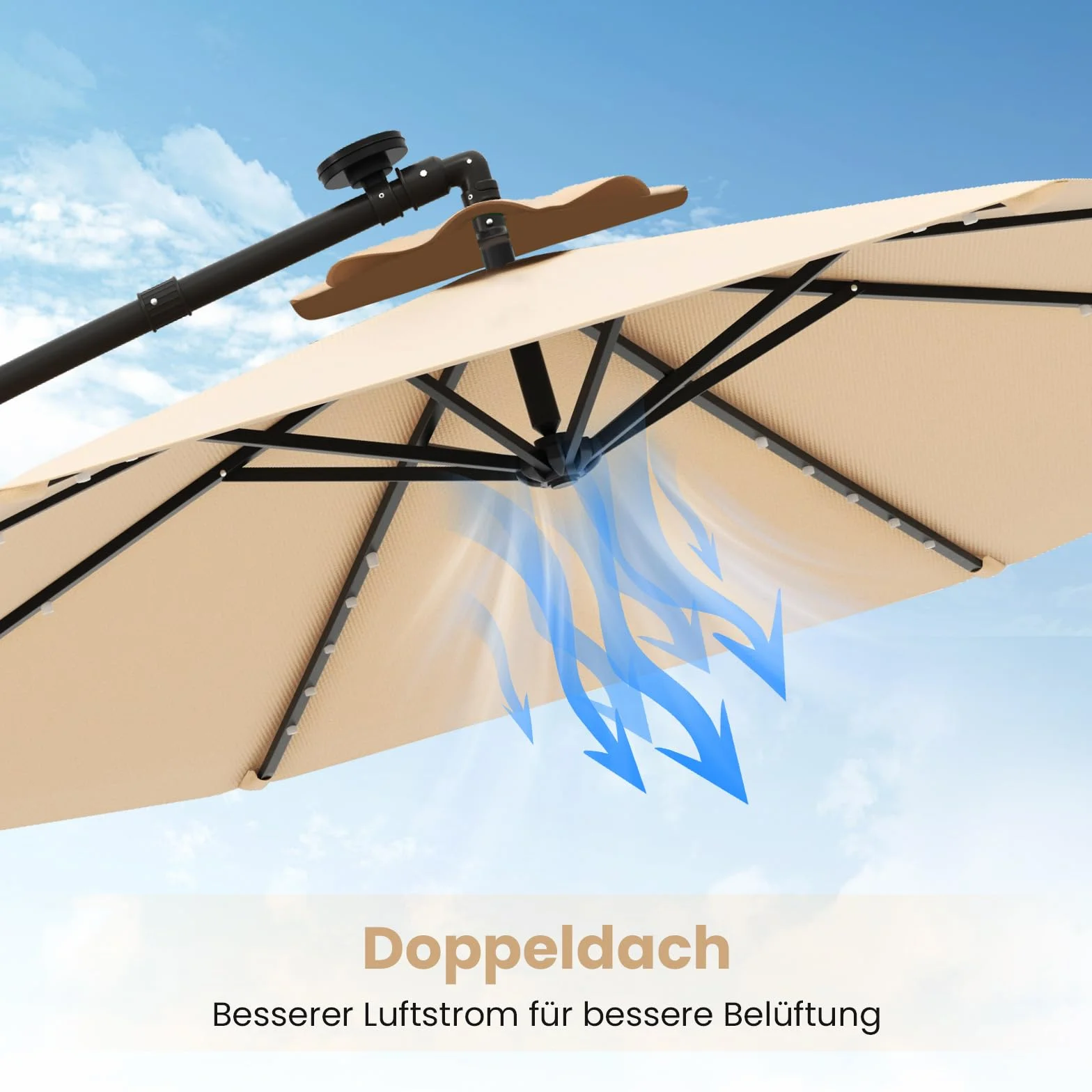 COSTWAY Parasol ogrodowy z diodami LED 300 cm UV