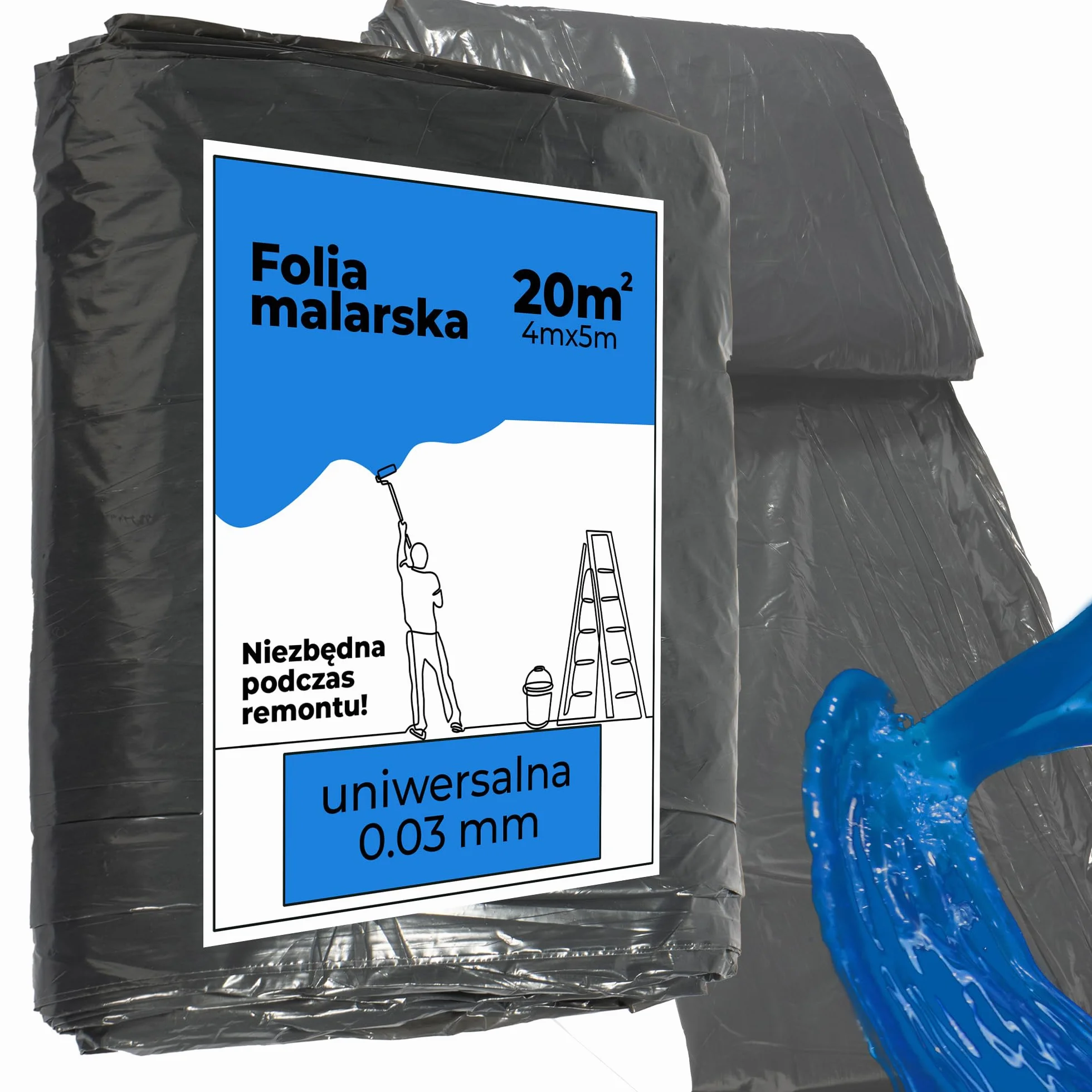 Folia Malarska Mocna 0.03mm Na Meble, Podłogi, Okna Ochronna Plandeka do Malowania 4x5m Wytrzymała Folia Osłonowa Powierzchni Podczas Malowania i Remontu Folia Ochronna Czarna