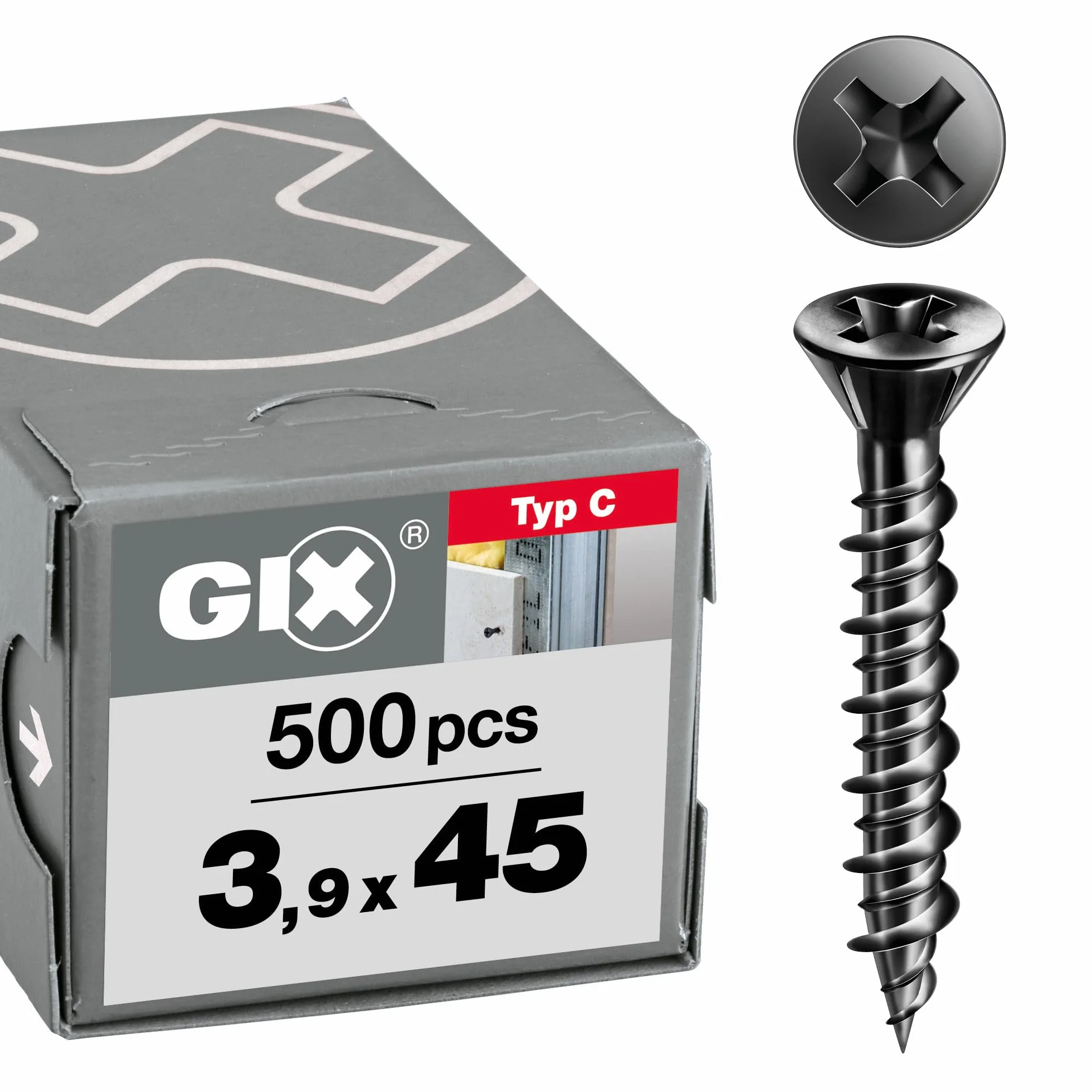 SPAX GIX-C wkręty do szybkiego montażu 3,9 x 45 mm gwint HiLo, 500 sztuk, mała głowica frezująca, rowek krzyżowy H2, śruby do płyt gipsowych i elementów suchych jastrychów – 1791170390455