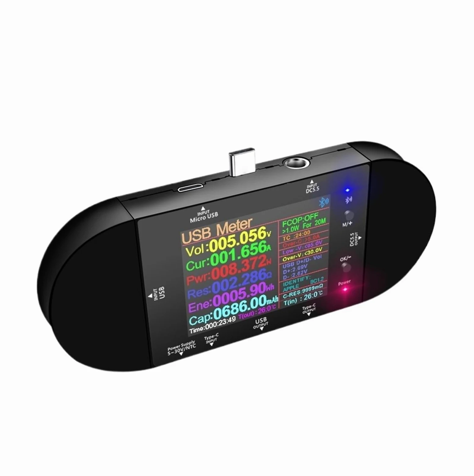 2.4 calowy Tester USB DC5.5 Type-C woltomierz cyfrowy amperomierz Power Bank detektor napięcia dla ładowarek kabel Power Bank Szerokie zastosowanie(UD24 add 18pcs)