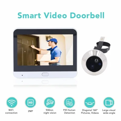 Wideodomofon WiFi 2 MP 1080P LCD 4,3 Cala Noktowizor Detekcja Ruchu 160°