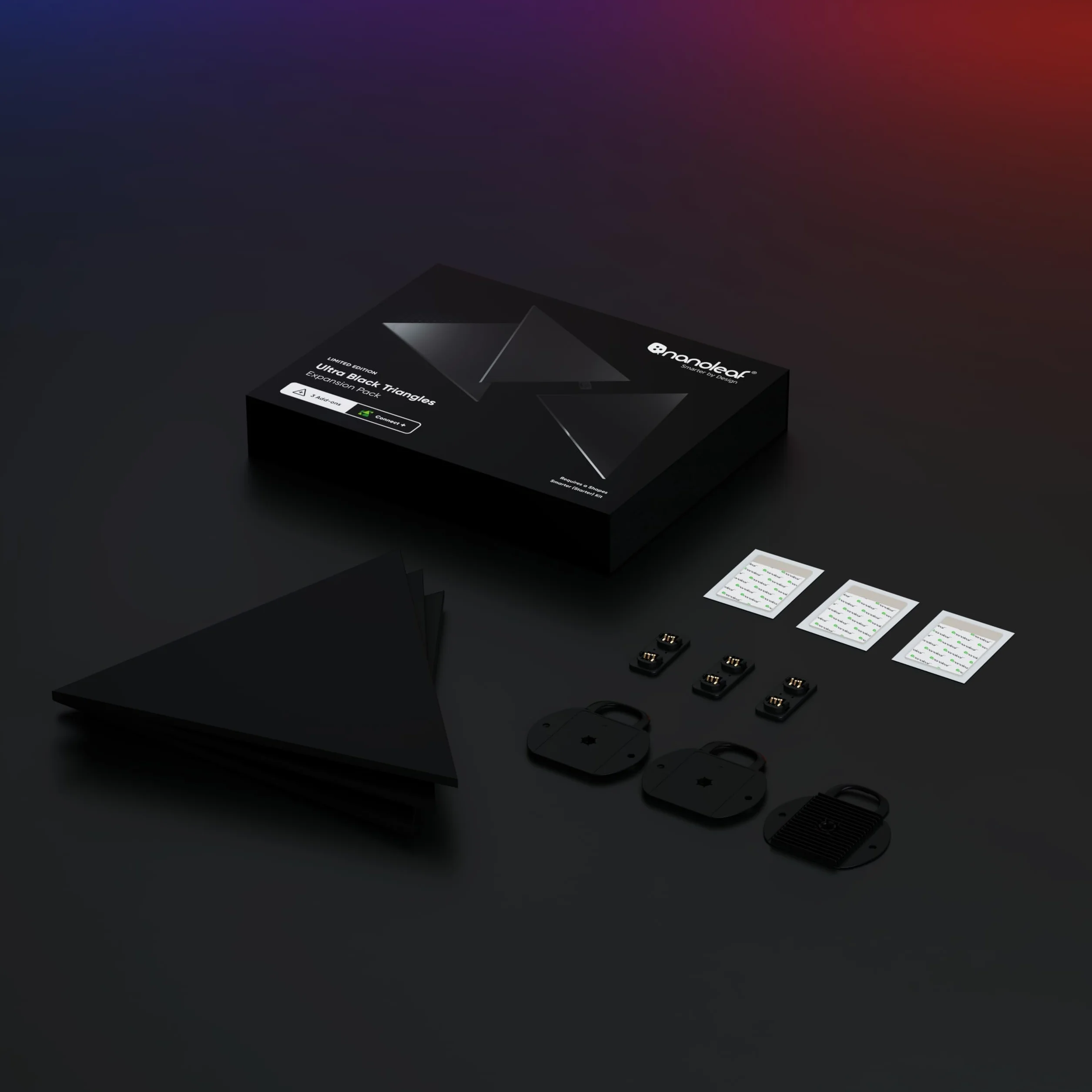 Nanoleaf Shapes Ultra Black Triangle Expansion Pack, 3 dodatkowe trójkąty LED - modułowe wewnętrzne kinkiety ścienne, inteligentne światła LED RGBW 16 M kolory WiFi, kompatybilne z Alexa