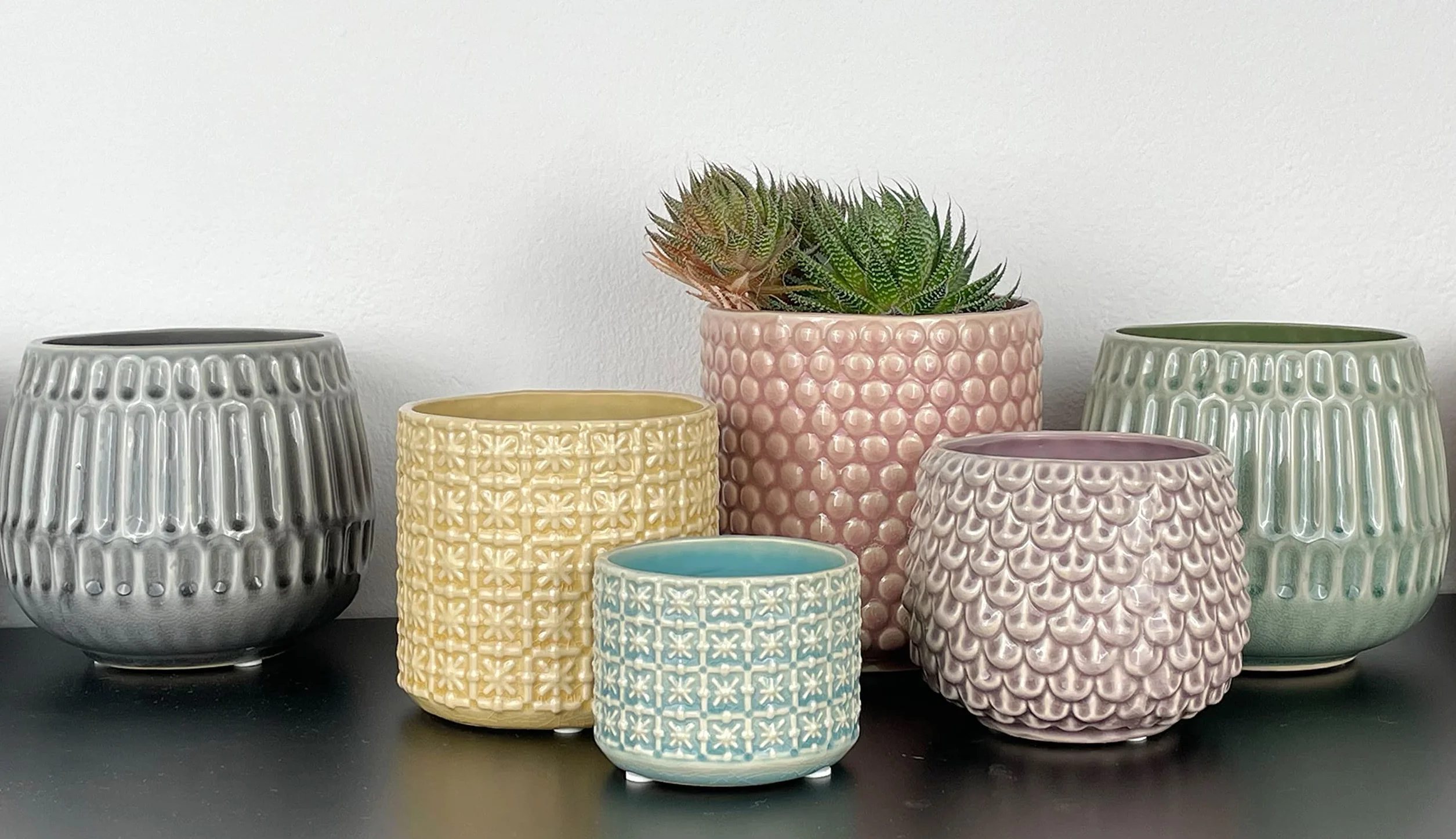 Nordring Doniczka w stylu retro, vintage, na rośliny pokojowe, sukulenty, doniczka Cross S (10 cm Ø), niebieska, ceramiczna