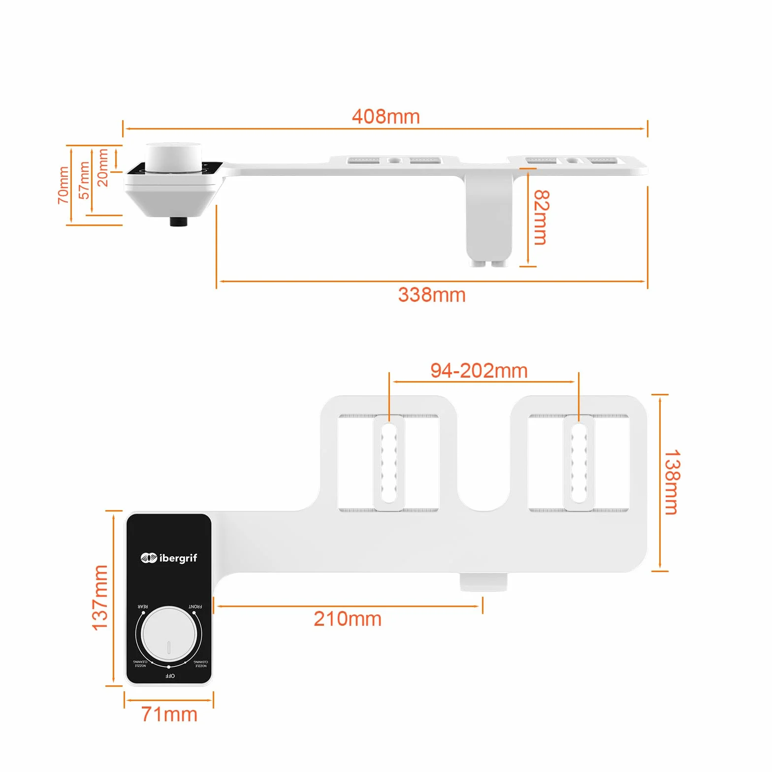 Ibergrif Bidet do toalety z podwójną wysuwaną dyszą, przenośny bidet do toalety nieelektrycznej, adapter bidet do toalety z zimną wodą, regulowany nacisk wody, łatwy montaż, M41050