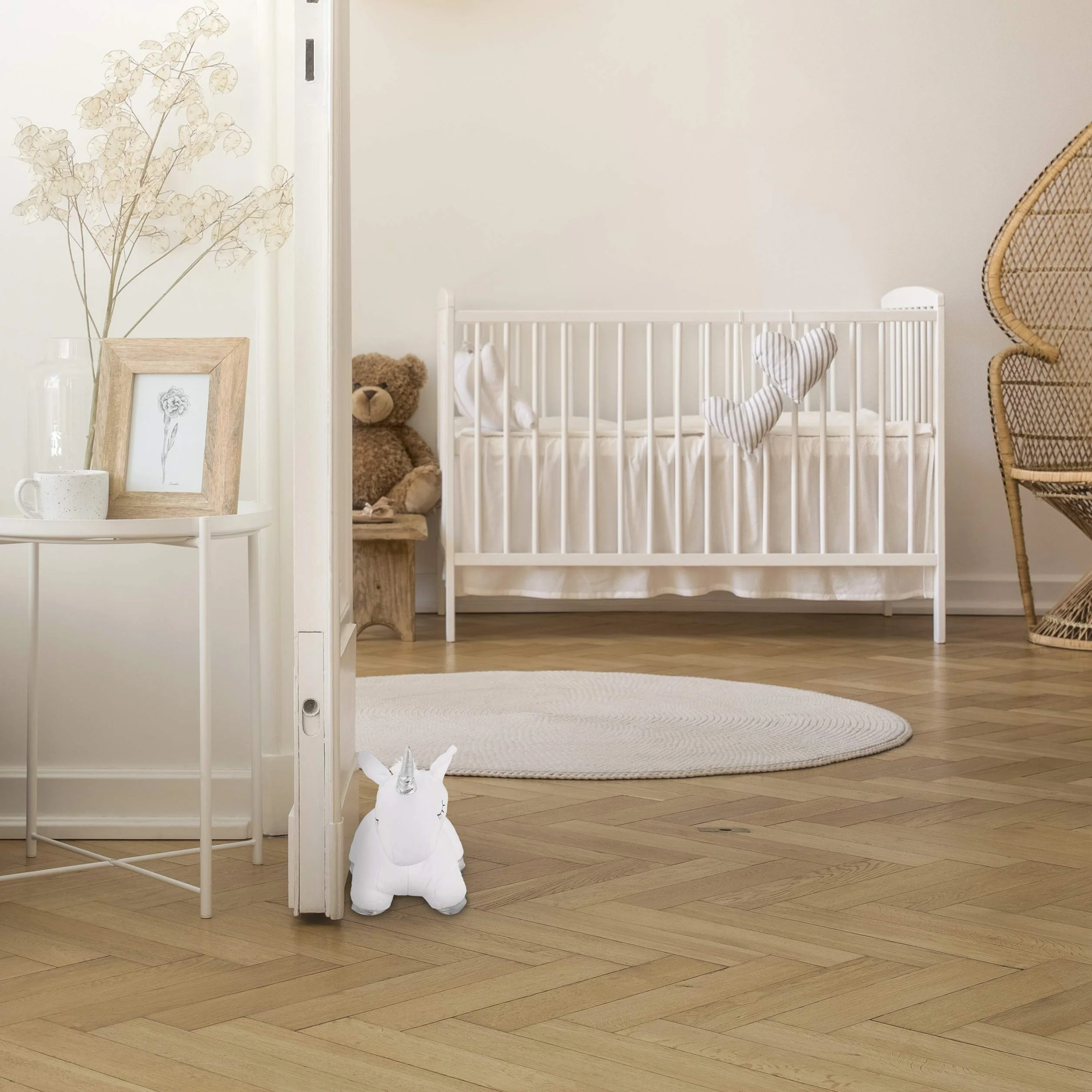 Relaxdays stoper do drzwi jednorożec, wypełnienie piaskiem, miękka blokada drzwiowa, prawie 1 kg, wysoki na 25 cm, biel