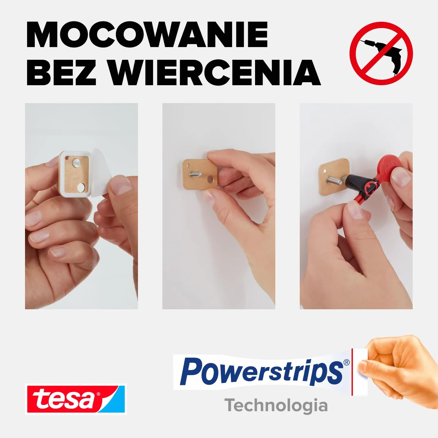 tesa Śruba klejąca do muru i kamienia, moc trzymania 5 kg, czworokątna, 2 sztuki