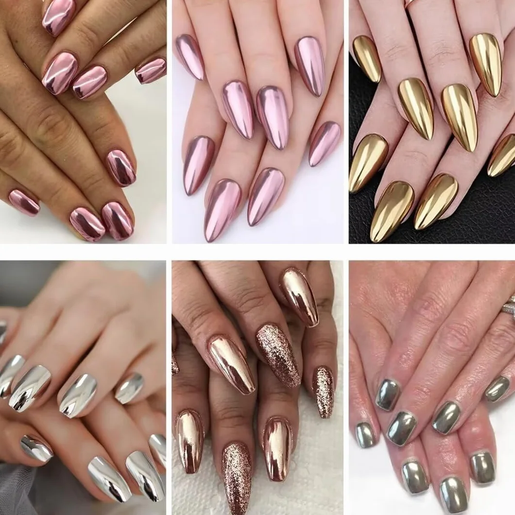 BISHENG 6 Box Rose Gold Chrome Pure Powder Magic Mirror Effect do zdobienia paznokci