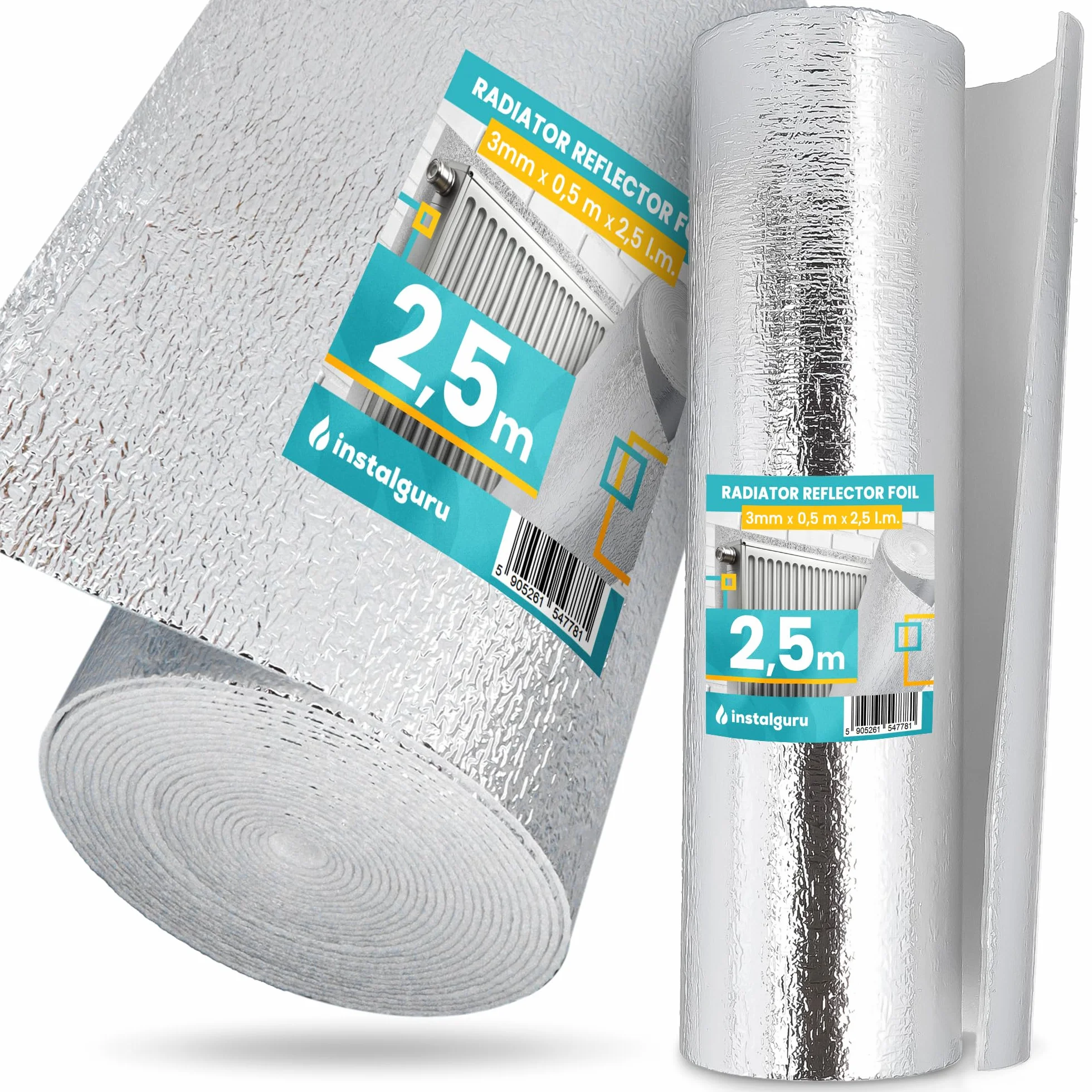 Mata Termoizolacyjna Folia Izolacyjna Aluminiowa 3 x 500 x 2500 mm | Termiczna Izolacja Dachu Kampera Ocieplenie Pianka Odbijająca Ciepło Grzejników Ekran Zagrzejnikowy Rolka