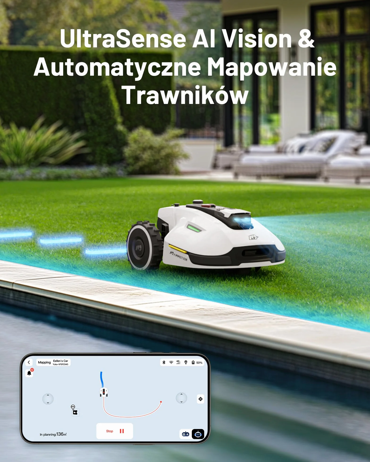 Mammotion YUKA 2000 Kosiarka Automatyczna 2000㎡ 45% UltraSense AI Vision 20-90mm 320mm