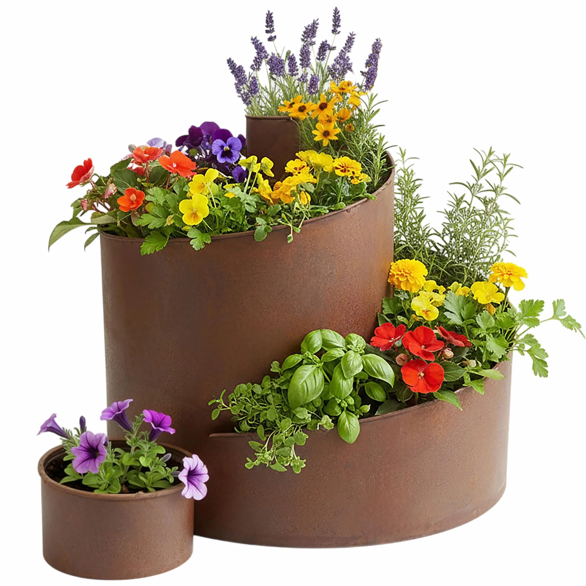 Spetebo Spirala ziołowa z żelaza Edelrost 3 poziomy 58 x 43 cm metalowy ślimak ziołowy naturalnie rdzawy 5 komór do sadzenia dekoracja ogrodowa