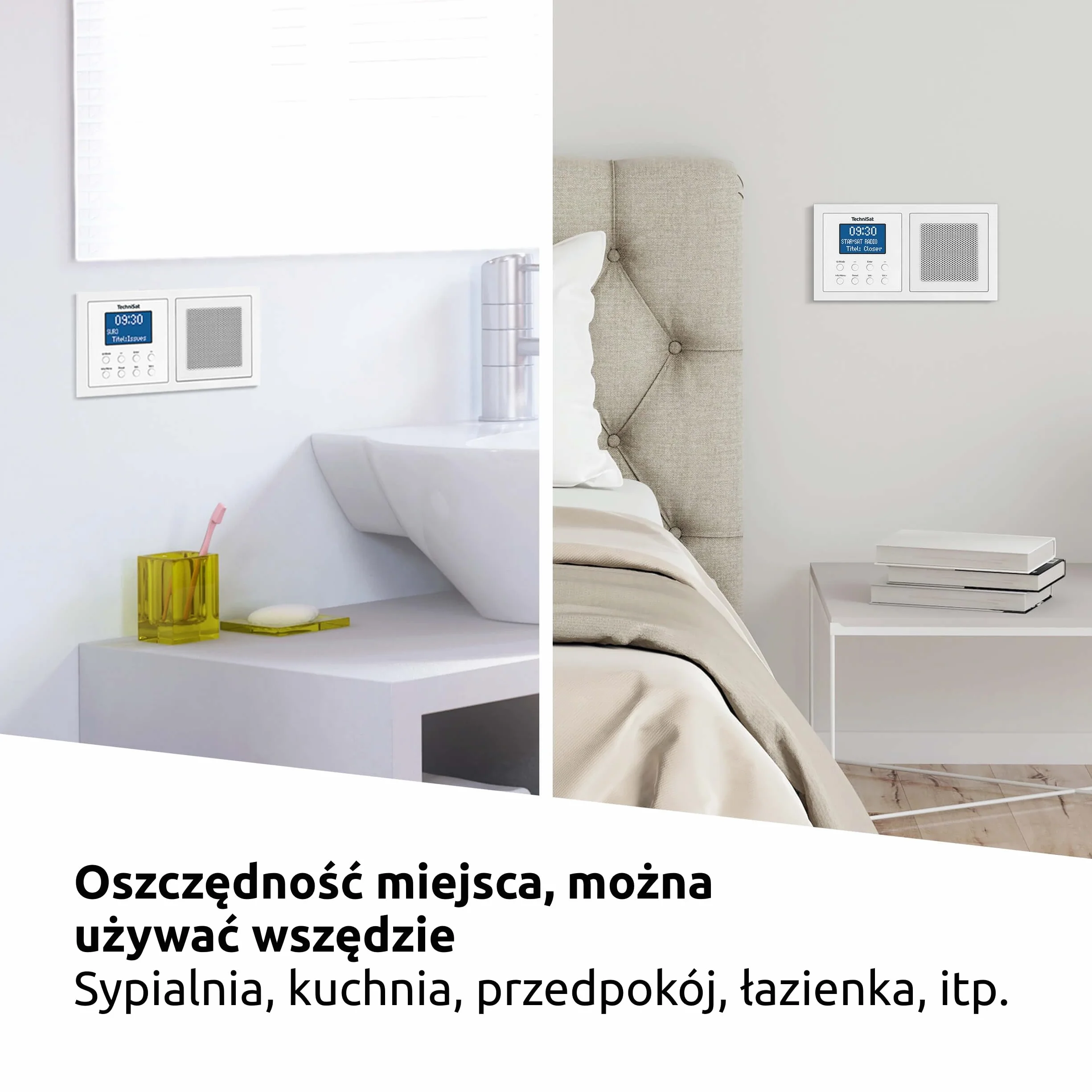 TechniSat DIGITRADIO UP 1 - radio podtynkowe DAB+ do montażu w dowolnej podwójnej puszce podtynkowej (odbiór DAB, FM, Bluetooth, przyciemniany wyświetlacz LCD, budzik, wyłącznik czasowy, moc 2 W RMS)