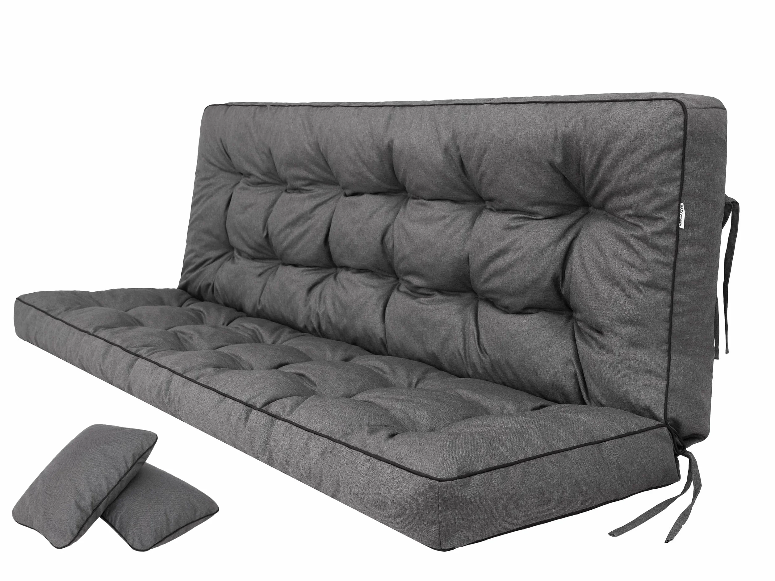 PillowPrim Nakładka na siedzisko na huśtawkę ogrodową, 150 cm, wygodna nakładka na ławkę z oparciem, nadaje się do przyczep kempingowych, grafitowa