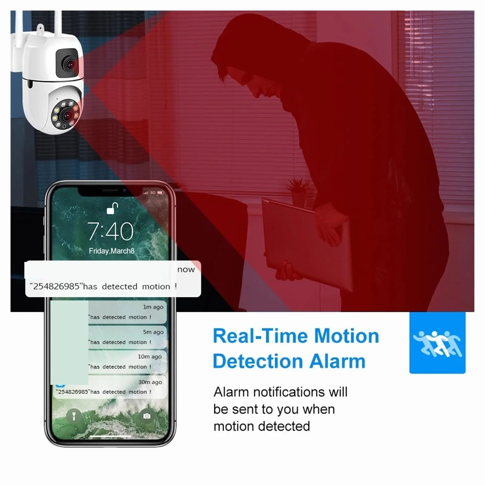 Obiekt Monitorowany, Podwójny obiektyw, podwójny ekran, kamera IP WiFi, ochrona bezpieczeństwa, bezprzewodowy monitor wewnętrzny, automatyczne śledzenie, monitoring wideo CCTV PTZ(Camara 128GB Card)
