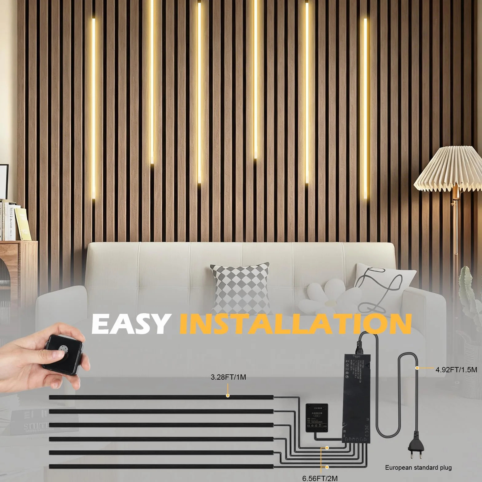Wbudowane diody LED do paneli akustycznych, 6 sztuk, 100 cm, możliwość ściemniania, ciepła biel, z włącznikiem dotykowym, panele akustyczne LED, równoległe, panele akustyczne, oświetlenie