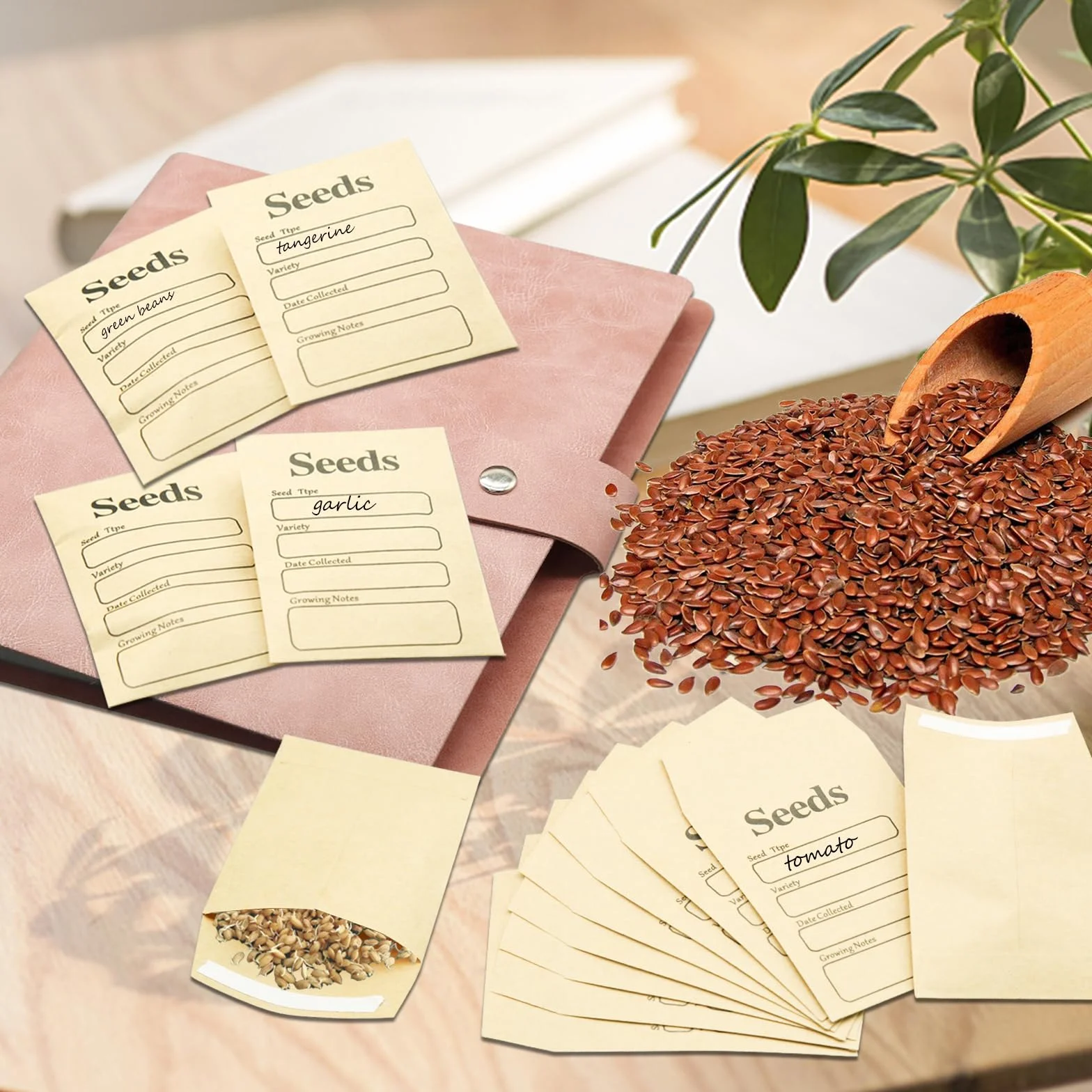 100 sztuk Seed Storage Organizers Resealable Self Sealing Seed Envelopes Garden Seed Organization Binder Saving Envelope Seed Collecting Template for Vegetable
