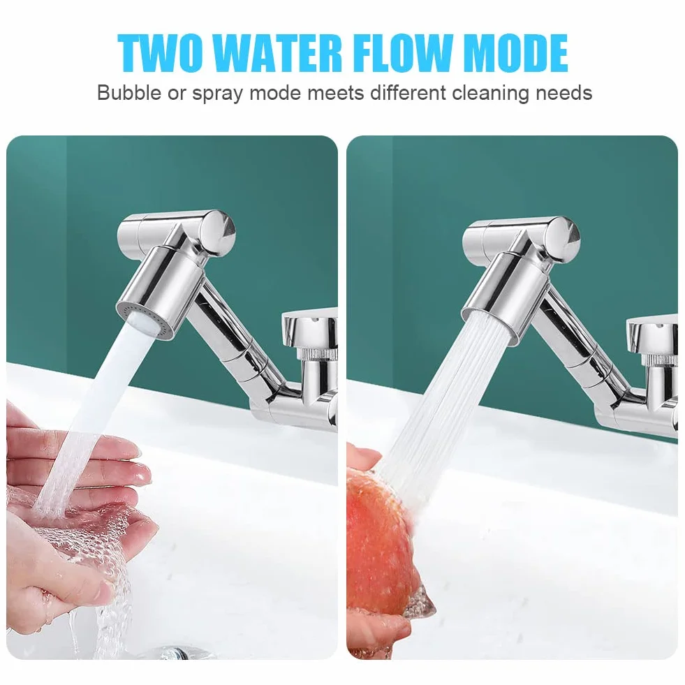 Flintronic Aerator do kranu 1440°, wielofunkcyjny przedłużacz kranu z teleskopowym ramieniem, 2 tryby, uniwersalny zawór zapobiegający rozpryskiwaniu do kuchni, łazienki