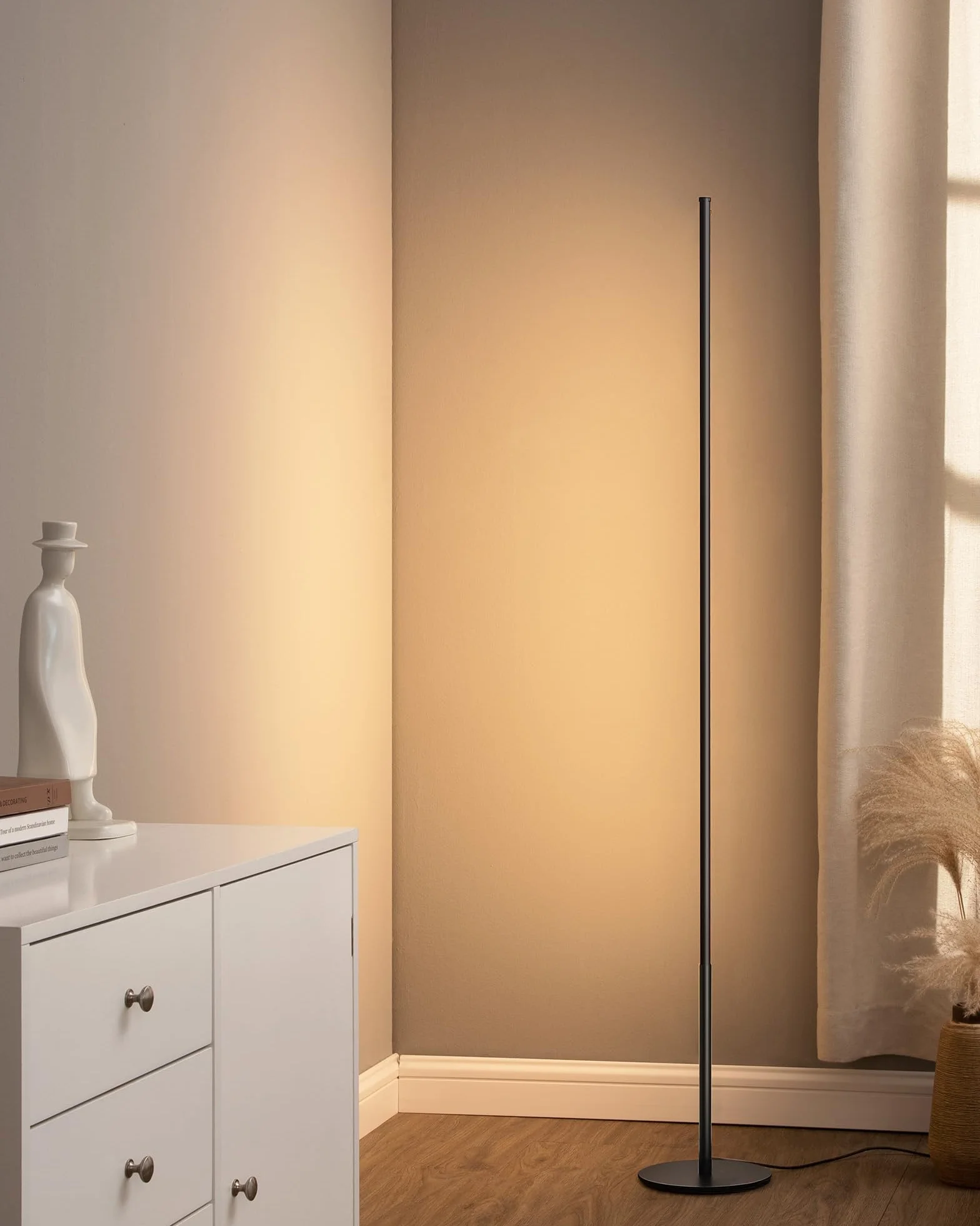 EDISHINE Lampa stojąca LED, 2 sztuki, ściemniana, minimalistyczna lampa narożna do salonu, nowoczesna lampa stojąca z przełącznikiem nożnym, 3000 K, ciepła biel, 146 cm, kolumna świetlna do sypialni