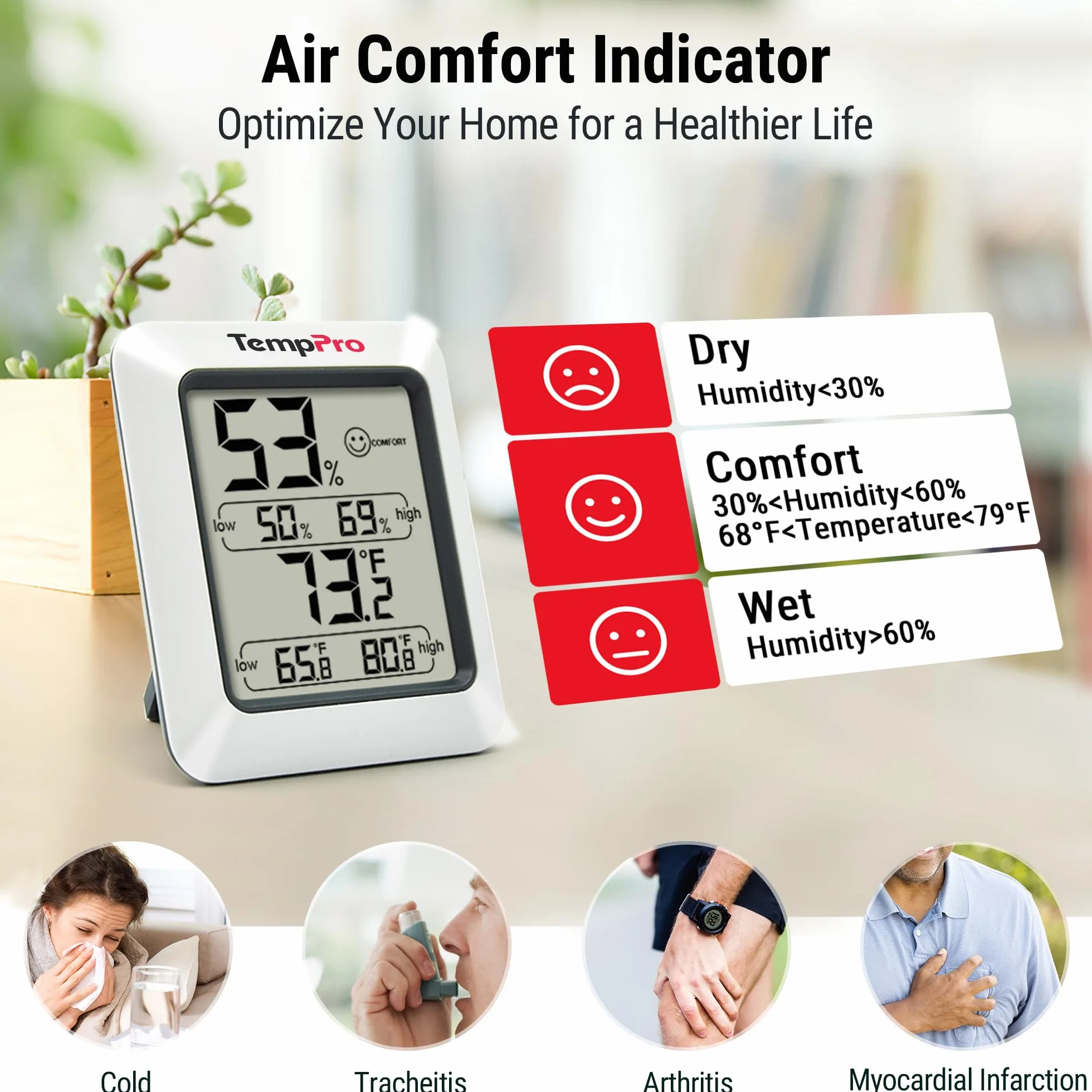 ThermoPro TP50 cyfrowy termohigrometr higrometr termometr pokojowy termometr pokojowy z zapisem i wskaźnikiem klimatu w pomieszczeniu do kontroli klimatu w pomieszczeniu monitor klimatu