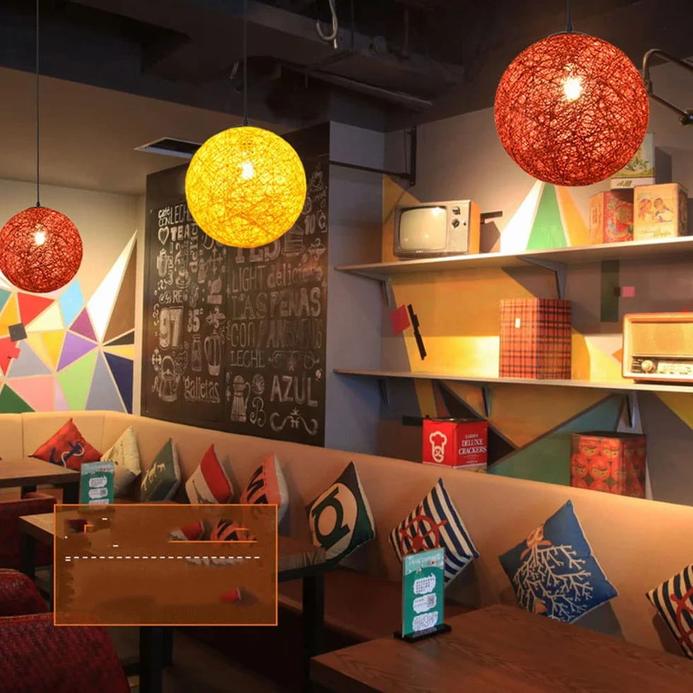 Azjatycki styl bambusowa lampa wisząca w kształcie kuli - 15,7" szeroka drewniana lampa sufitowa z regulowanym przewodem do jadalni i salonu, oświetlenie restauracji, beżowy design