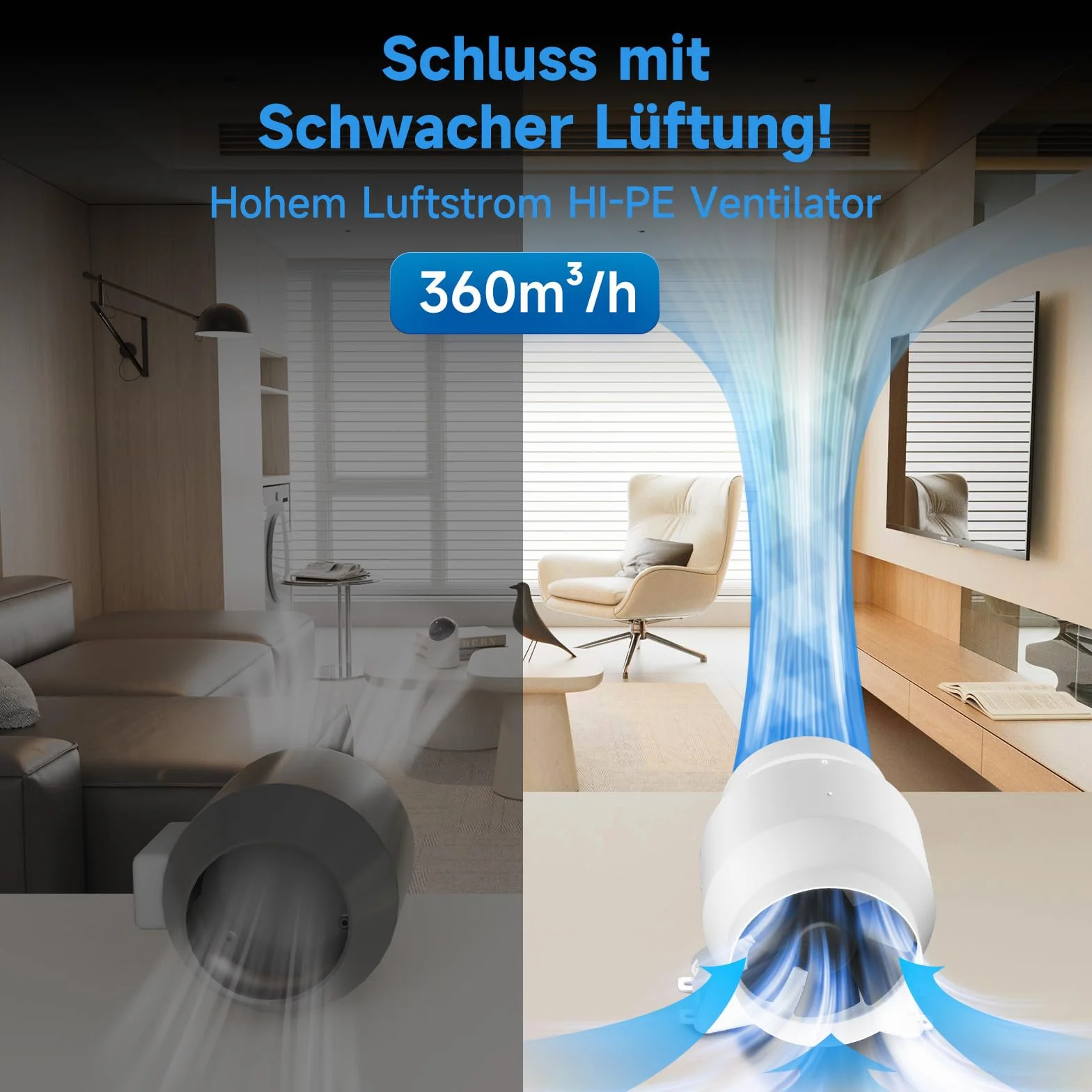 Hon&Guan Wentylator rurowy 100 mm 360 m³/h cichy silnik EC z inteligentnym regulatorem temperatury i wilgotności