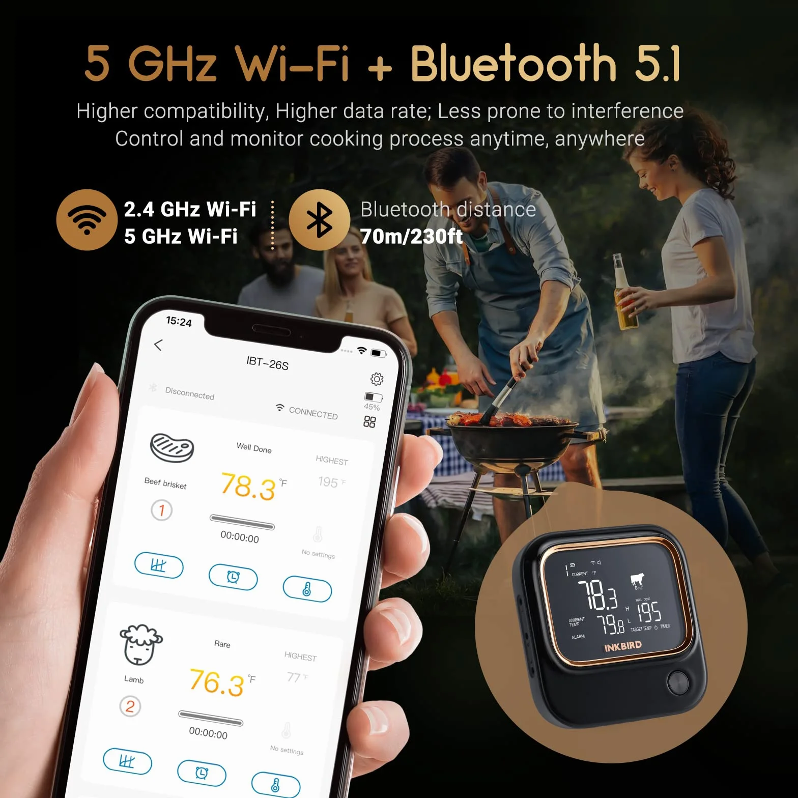 Inkbird IBT-26S termometr do mięsa Bluetooth 5.1 WiFi termometr z 4 czujnikami temperatury