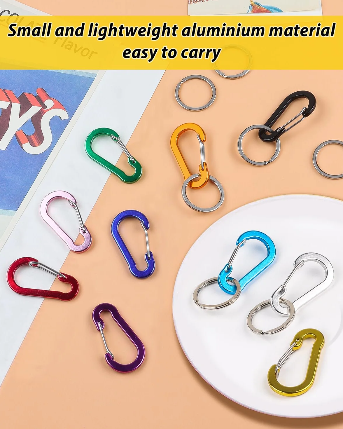 Caianwin 10 szt. karabińczyków, mały karabińczyk do kluczy, aluminiowe klipsy D-ring do torby, breloka, podróży, wędkowania, kempingu, 10 szt. (10 kolorów)