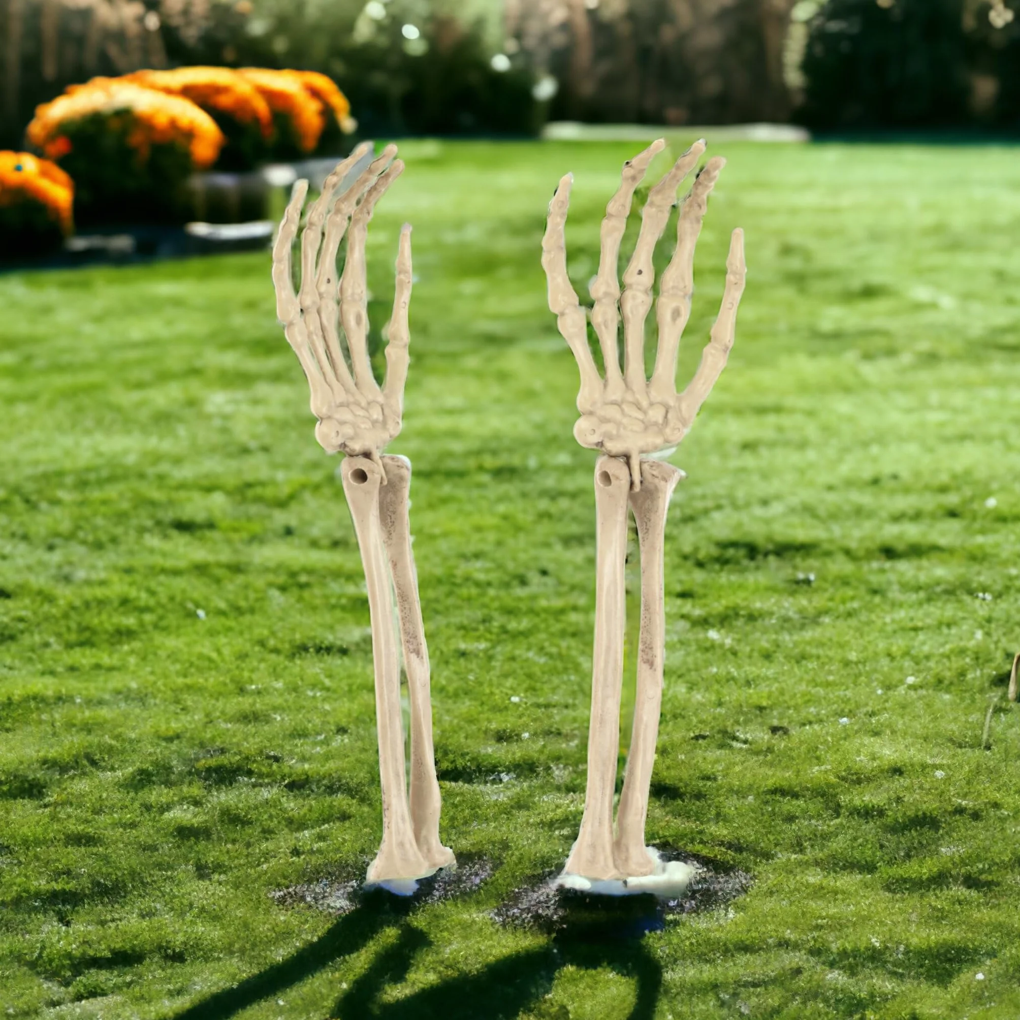 MIJOMA Przerażająca dekoracja ogrodowa na Halloween 2 sztuki ramiona szkieletowe ruchome dłonie