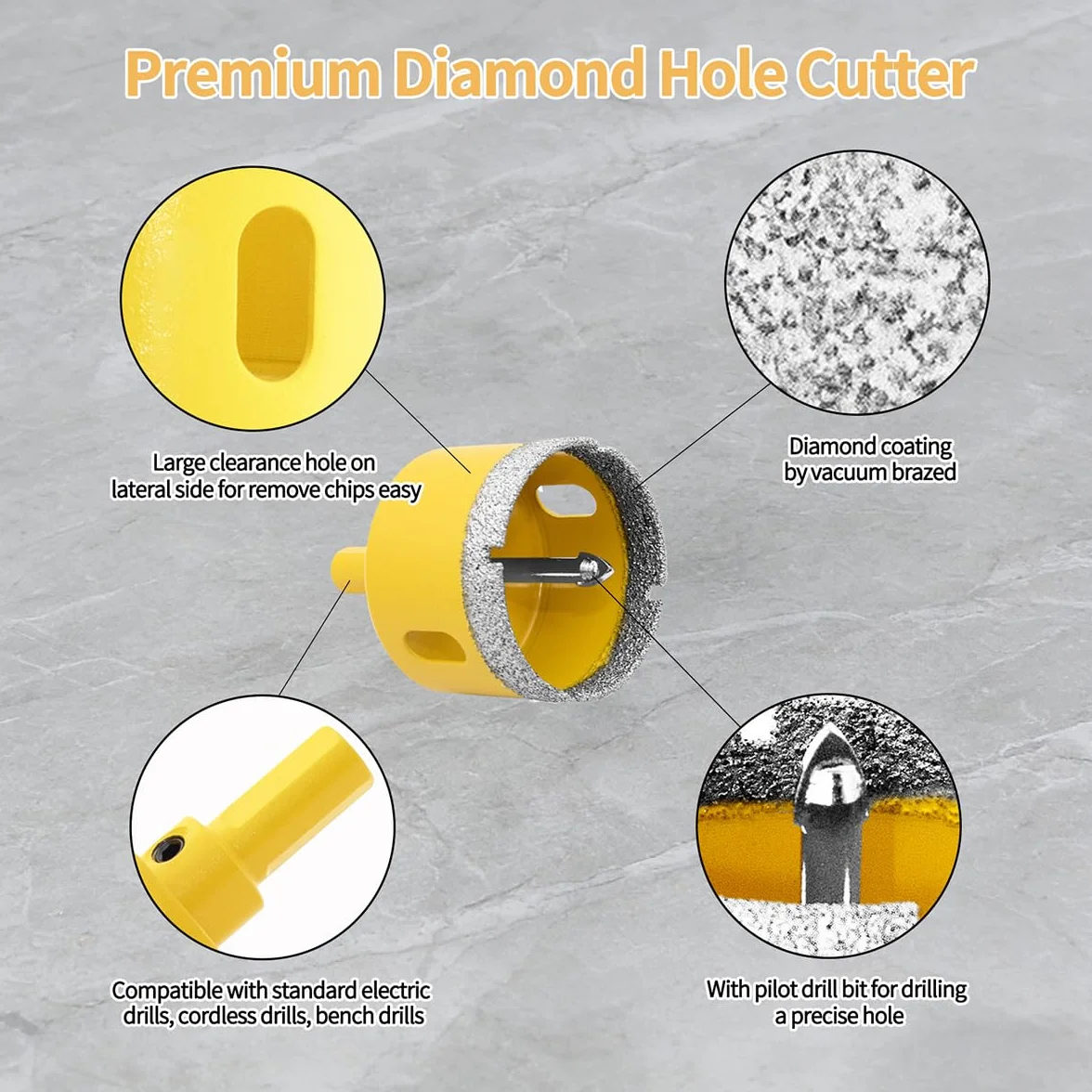 Piła diamentowa 125 mm z wiertłem prowadzącym, profesjonalne wiertło diamentowe do płytek, porcelany, szkła, marmuru i ceramiki
