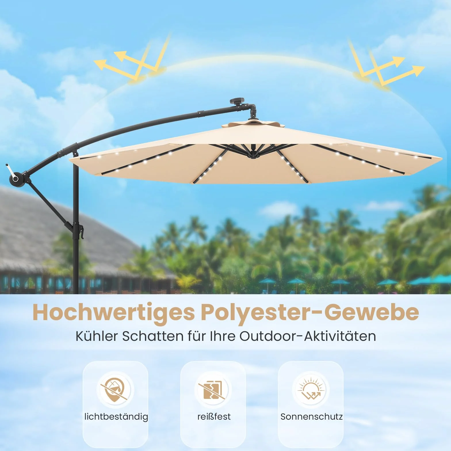 COSTWAY Parasol ogrodowy z diodami LED 300 cm UV