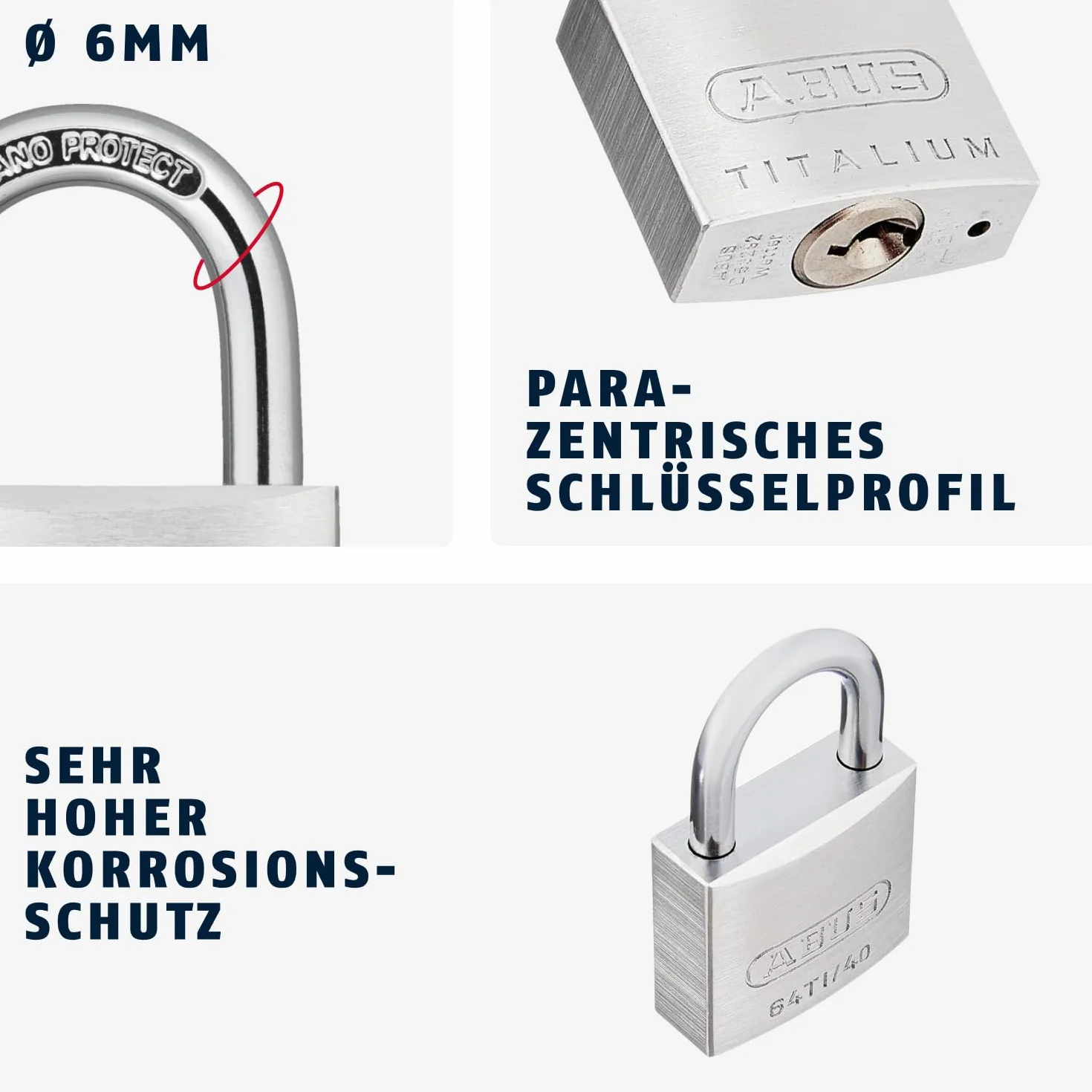 ABUS Kłódka Titalium 64TI/40 - zestaw 4 sztuk, równocześnie zamykająca - zamek do piwnicy z korpusem zamka ze specjalnego aluminium - hartowany stalowy pałąk - poziom bezpieczeństwa ABS 5