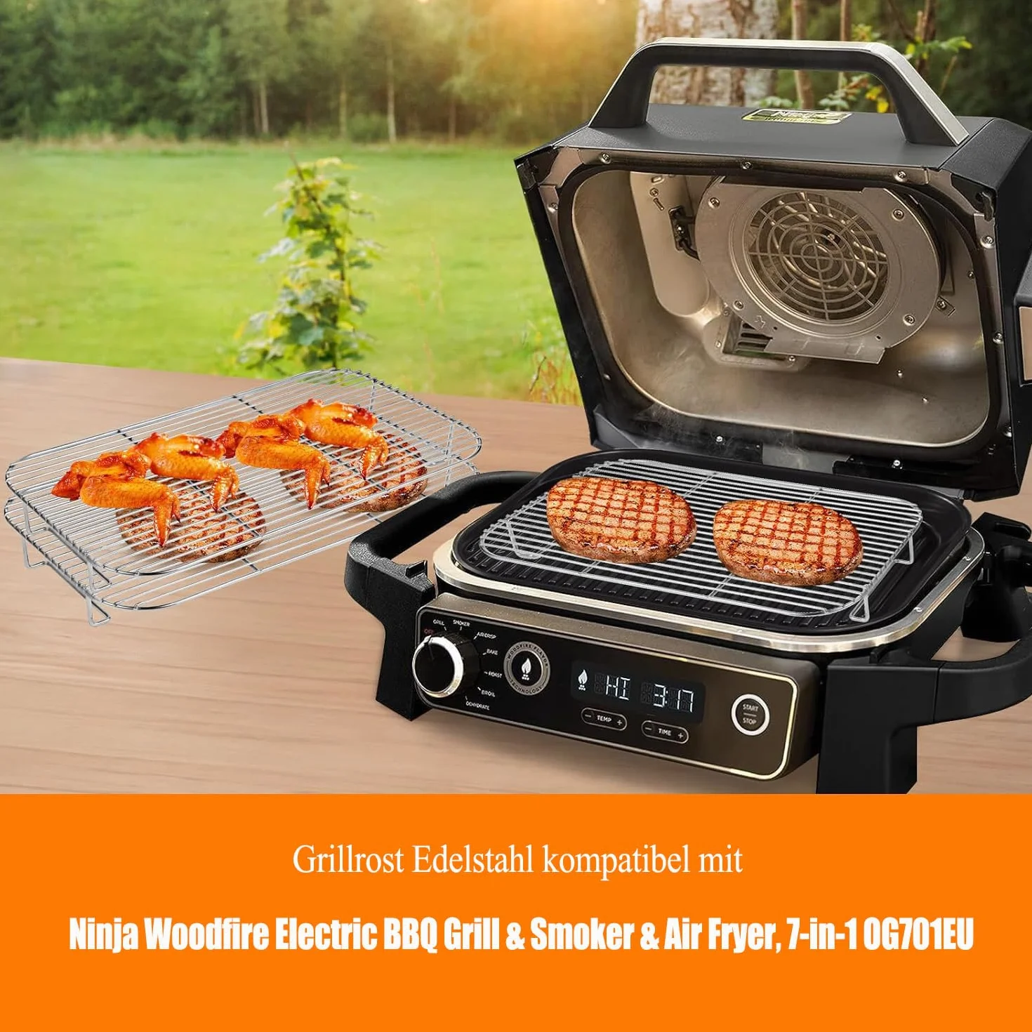 Ruszt do grillowania ze stali nierdzewnej do grilla Ninja Woodfire OG701EU do wędzenia dużych kawałków mięsa, ruszt Ninja Woodfire, kompatybilny z grillem elektrycznym Ninja Woodfire OG701EU