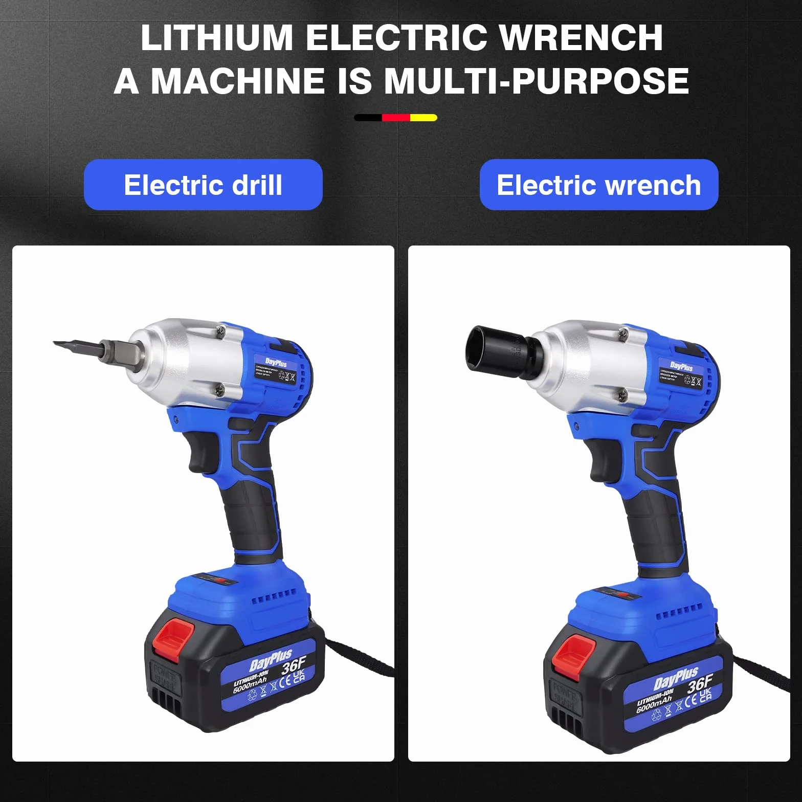 Klucz Udarowy akumulatorowy 18 V, sterowniki Mocy Baterii z mocnym silnikiem bezszczotkowym i sterownikiem 1/2", Elektryczny Pistolet udarowy z akumulatorem litowo-jonowym 6000 mAh i szybką ładowarką
