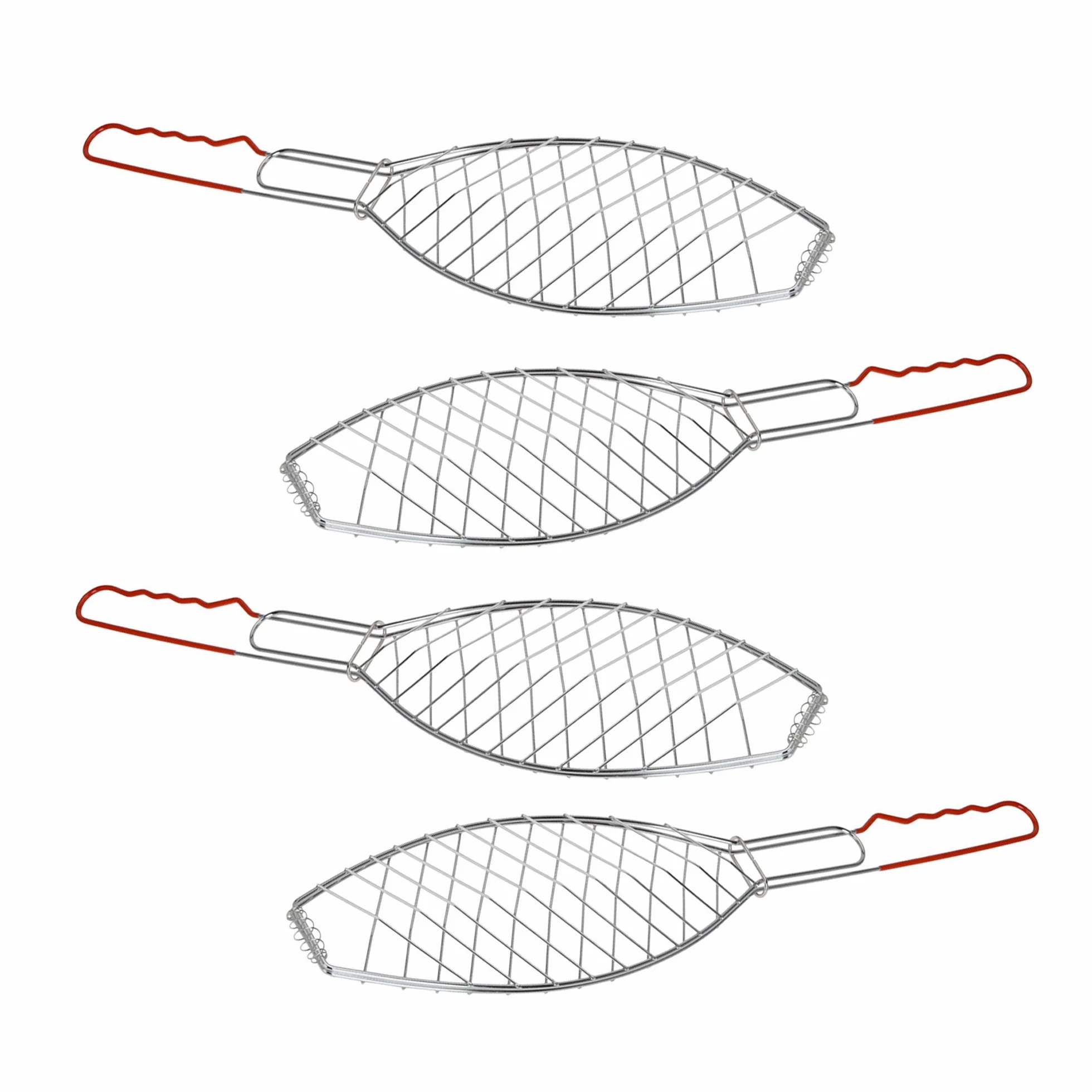 ToCi Zestaw 4 grillów na ryby srebrny duży metalowy kosz na warzywa 58 x 13 cm szczypce do grillowania