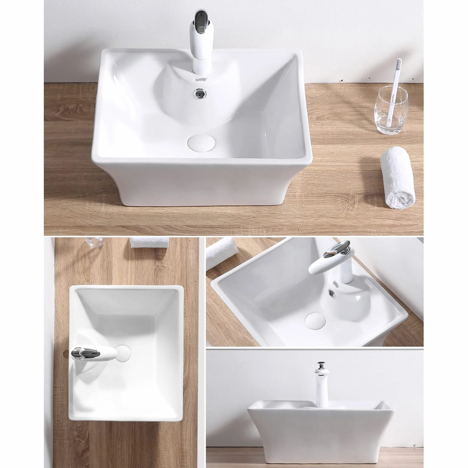 Umywalka Nablatowa, Ceramiczna, 19,4" X 16". Prostokątna Umywalka Nablatowa, Nowoczesna Porcelanowa Umywalka Łazienkowa Z Umywalką Nablatową.