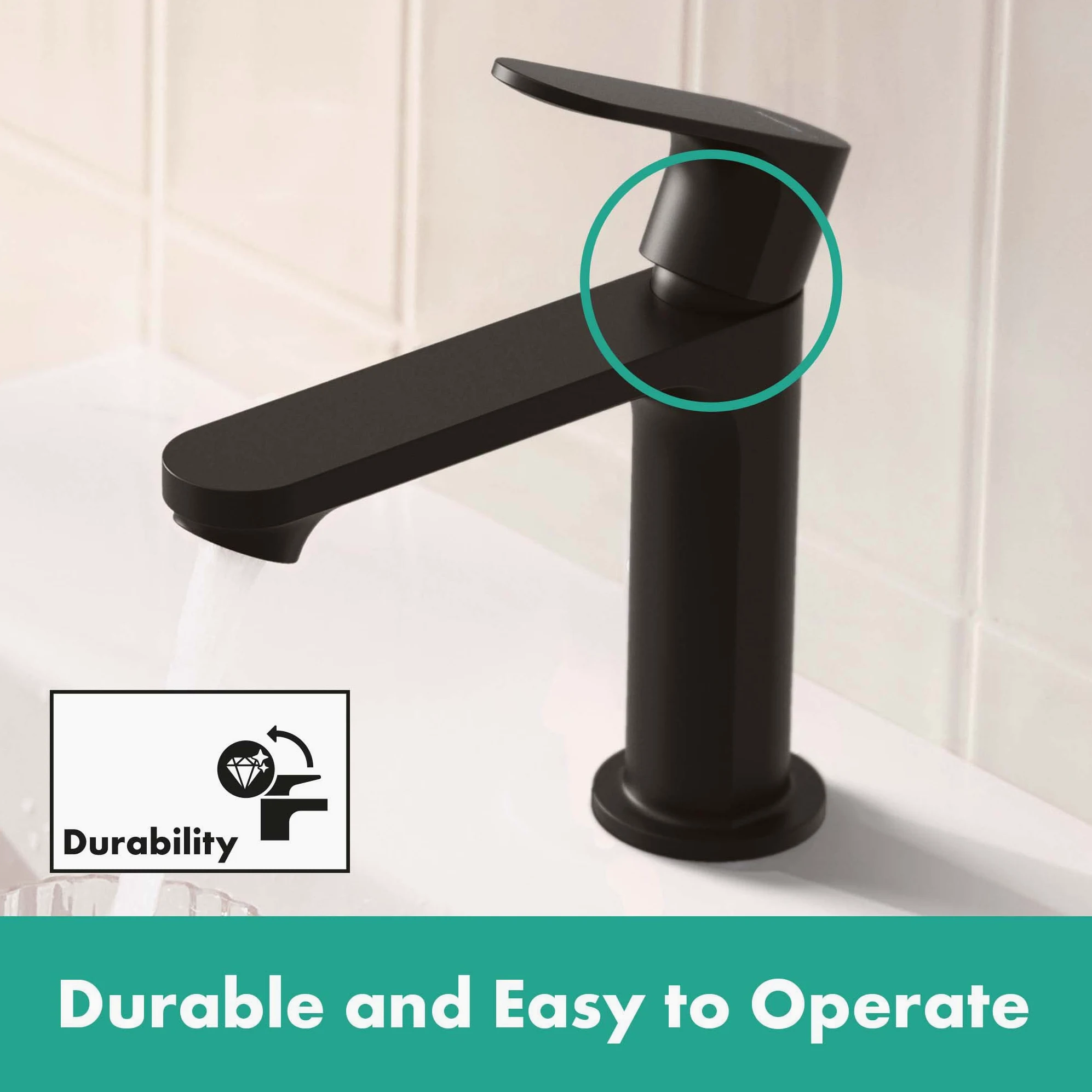 hansgrohe Rebris S 72588670 bateria umywalkowa z odpływem z drążkiem pociąganym, energooszczędna (CoolStart), kran łazienkowy z wysokością wylotu 109 mm, bateria umywalkowa oszczędzająca wodę