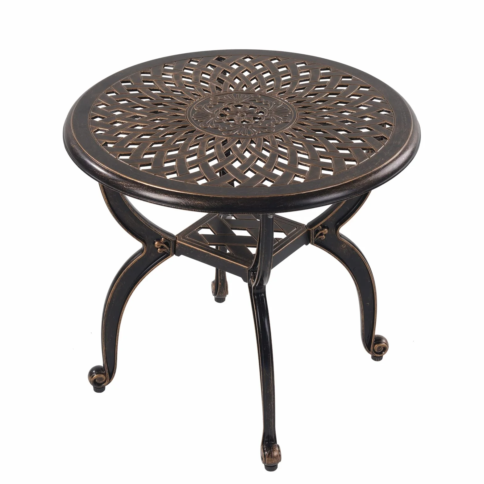 Aluminiowy stolik pomocniczy patio okrągły antyczny 53 cm
