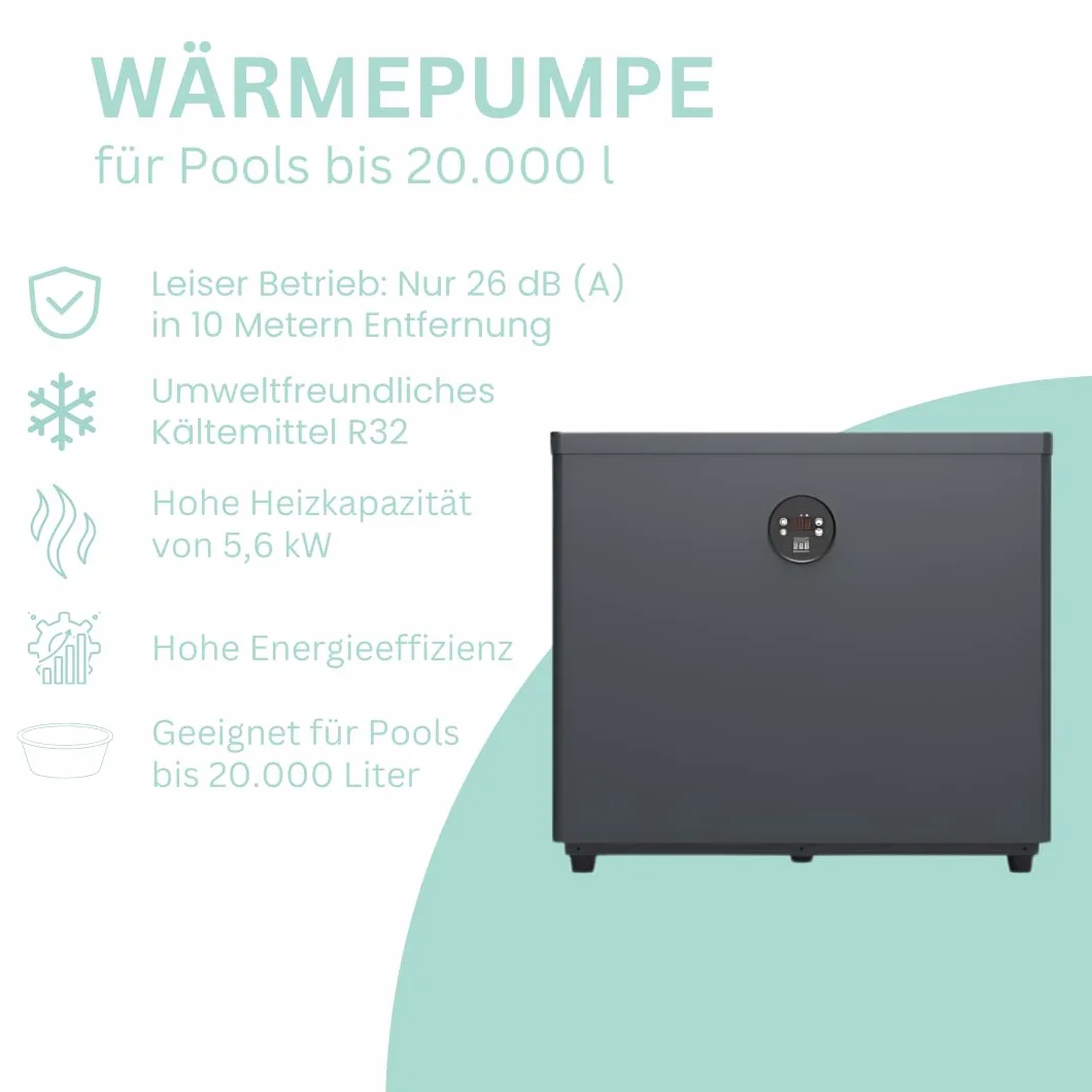 Poolomio AQ4 pompa ciepła do basenu 5,4 kW R32 czynnik chłodniczy