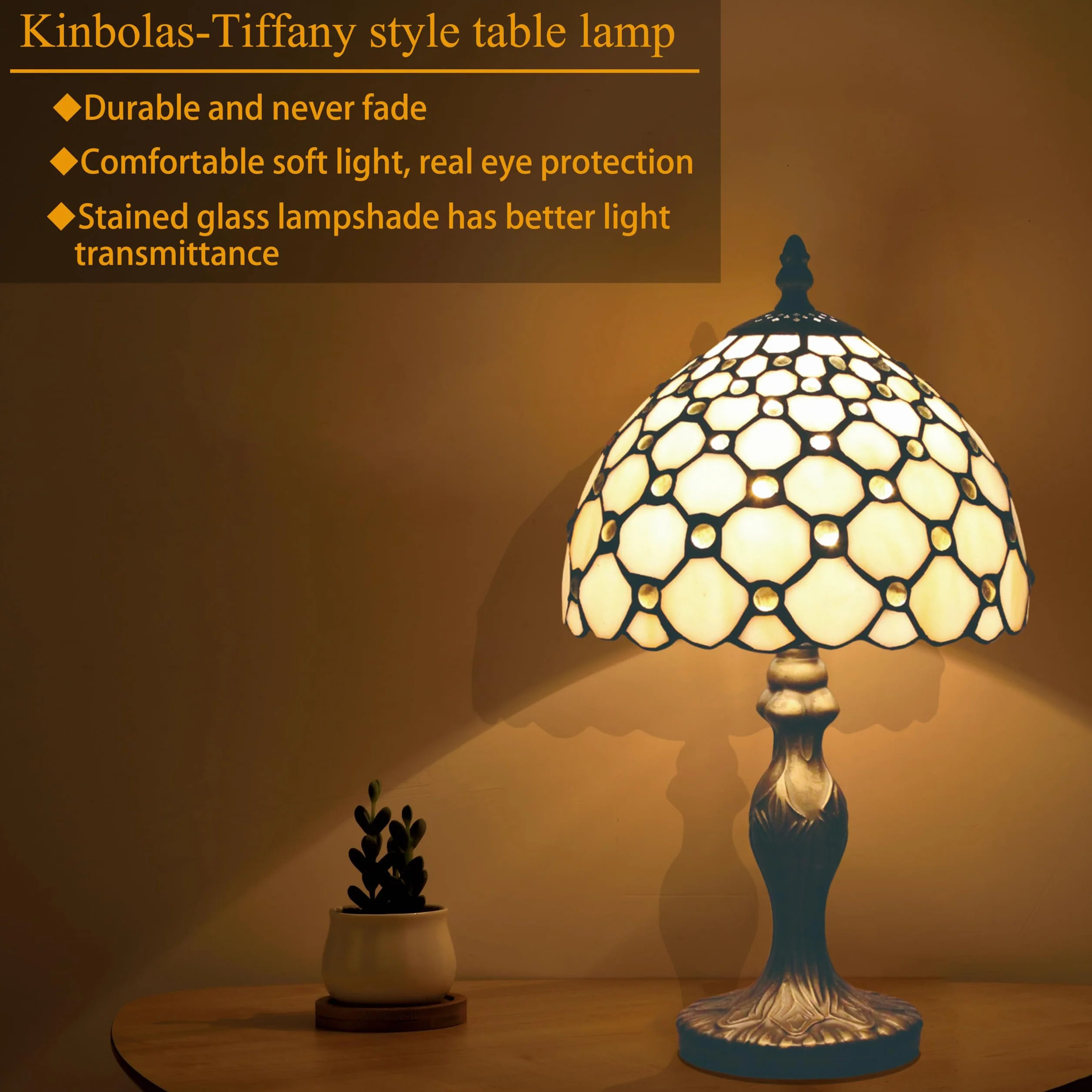 Styl Tiffany 8 cali Lampa stołowa Witraże Koraliki Abażury Mała lampka nocna Czytanie Antyczne Lampka na biurko Salon Sypialnia Biuro Vintage Art Deco Wiktoriańskie