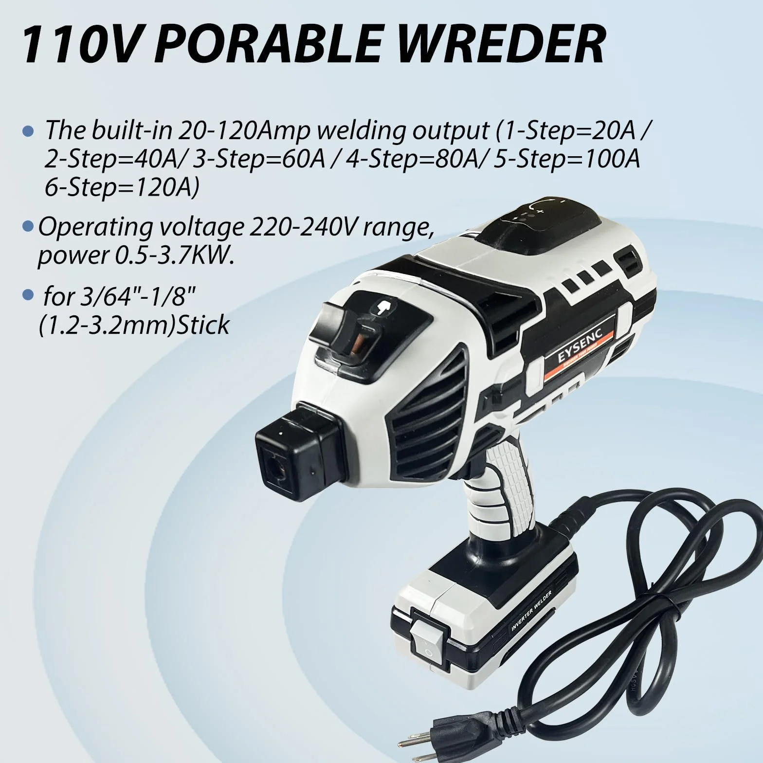 Spawarka, przenośny pistolet maszynowy do spawania łukowego, stojąca ręczna spawarka IGBT do spawarki 3/32"-1/8", spawarka 220 V, 6 zmiennych regulacji prądu (szara))