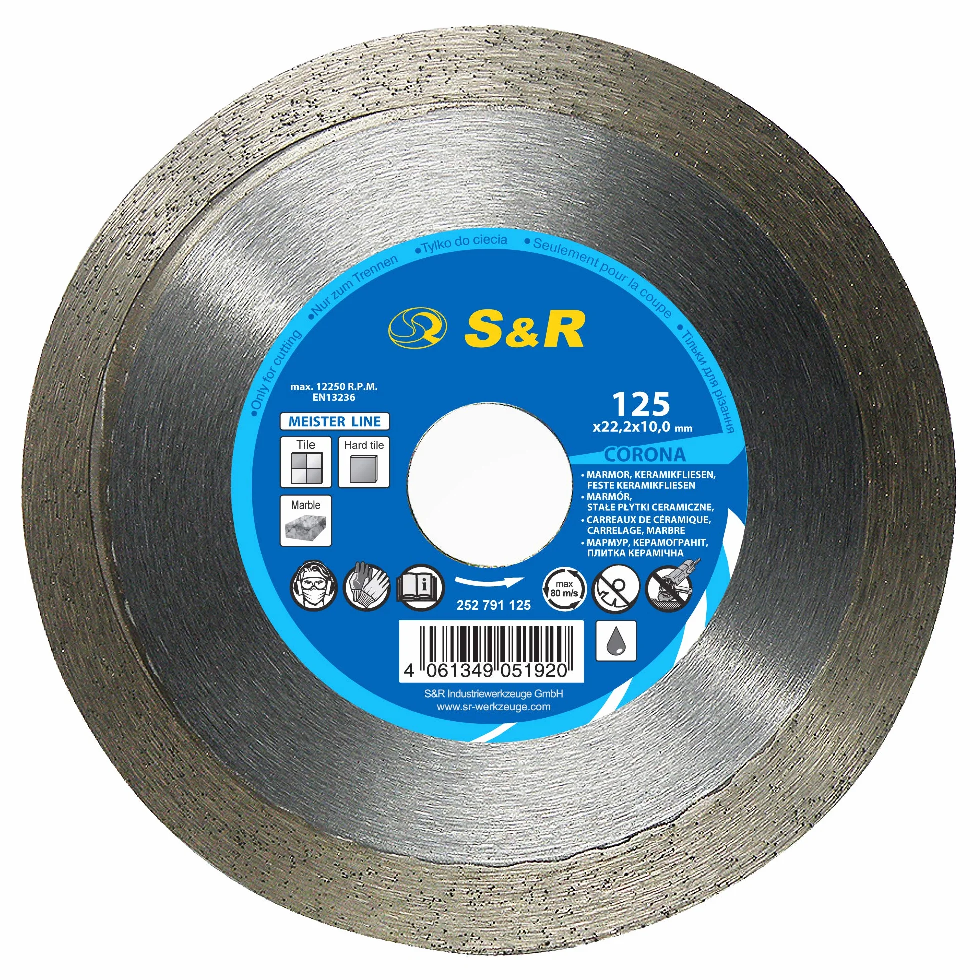 S&R Diamentowa tarcza tnąca, tarcza tnąca 125 mm do czystego oddzielania twardych płytek ceramicznych, glazurowanych, płytek podłogowych, gresu porcelanowego