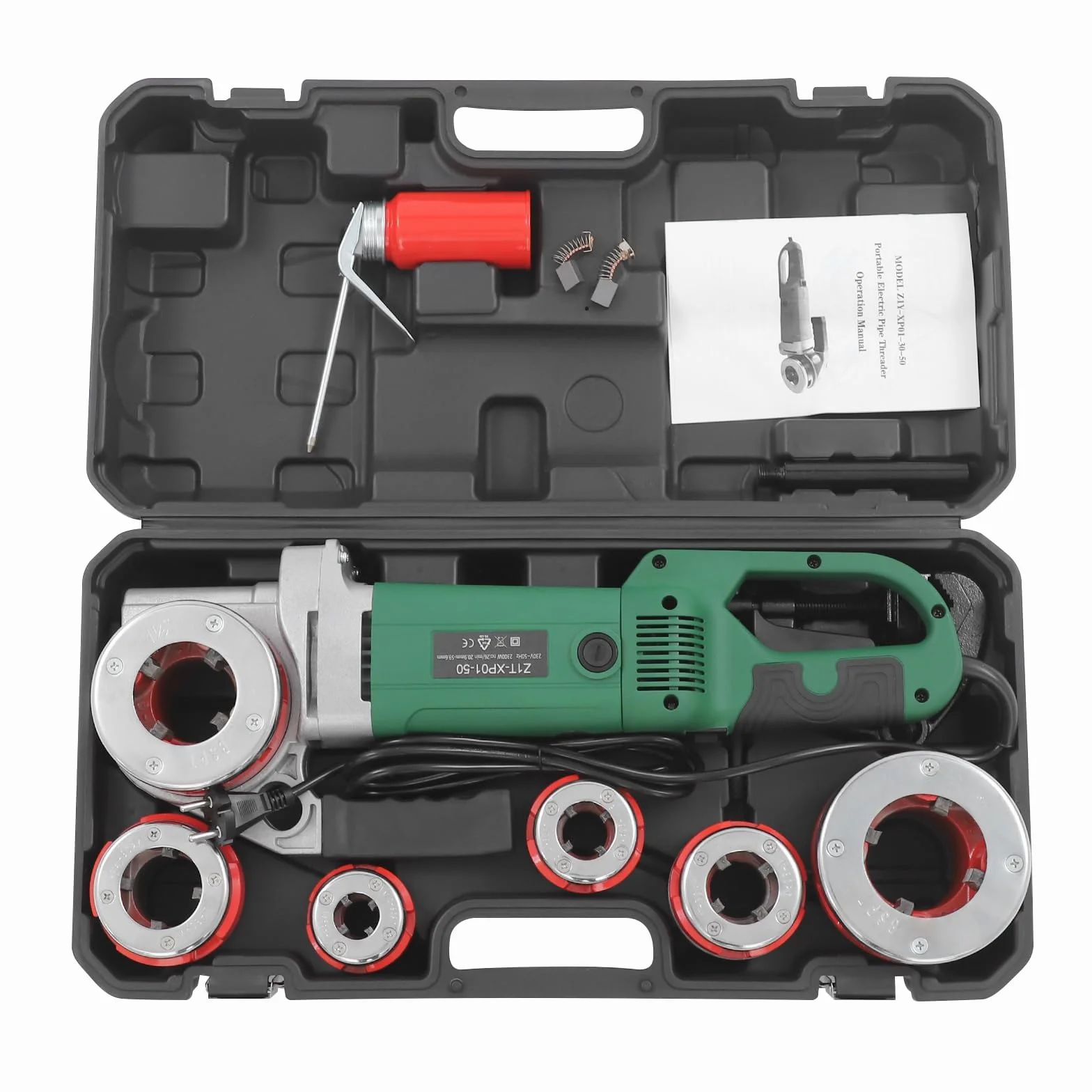 Elektryczna maszyna do gwintowania, 2300 W, zestaw gwintowników do rur z 6 matrycami (1/2", 3/4", 1", 1-1/4", 1-1/2", 2"), profesjonalny nawlekacz do rur