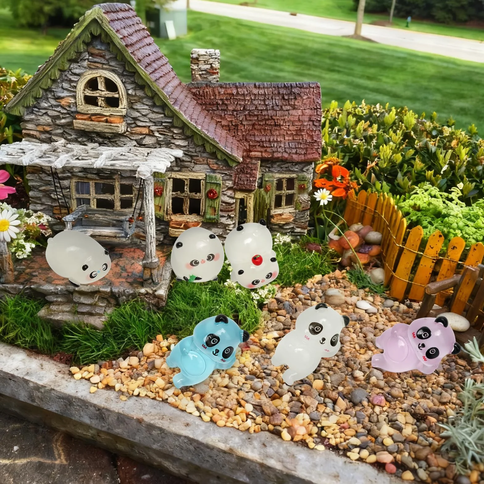 Mini zwierzęta z żywicy, 20 sztuk, zabawne mieszane małe zwierzęta z żywicy, urocze, świecące w ciemności, Manta, Ray, Panda, małe figurki, ornamenty do ogrodu wróżek, domku dla lalek, akwarium