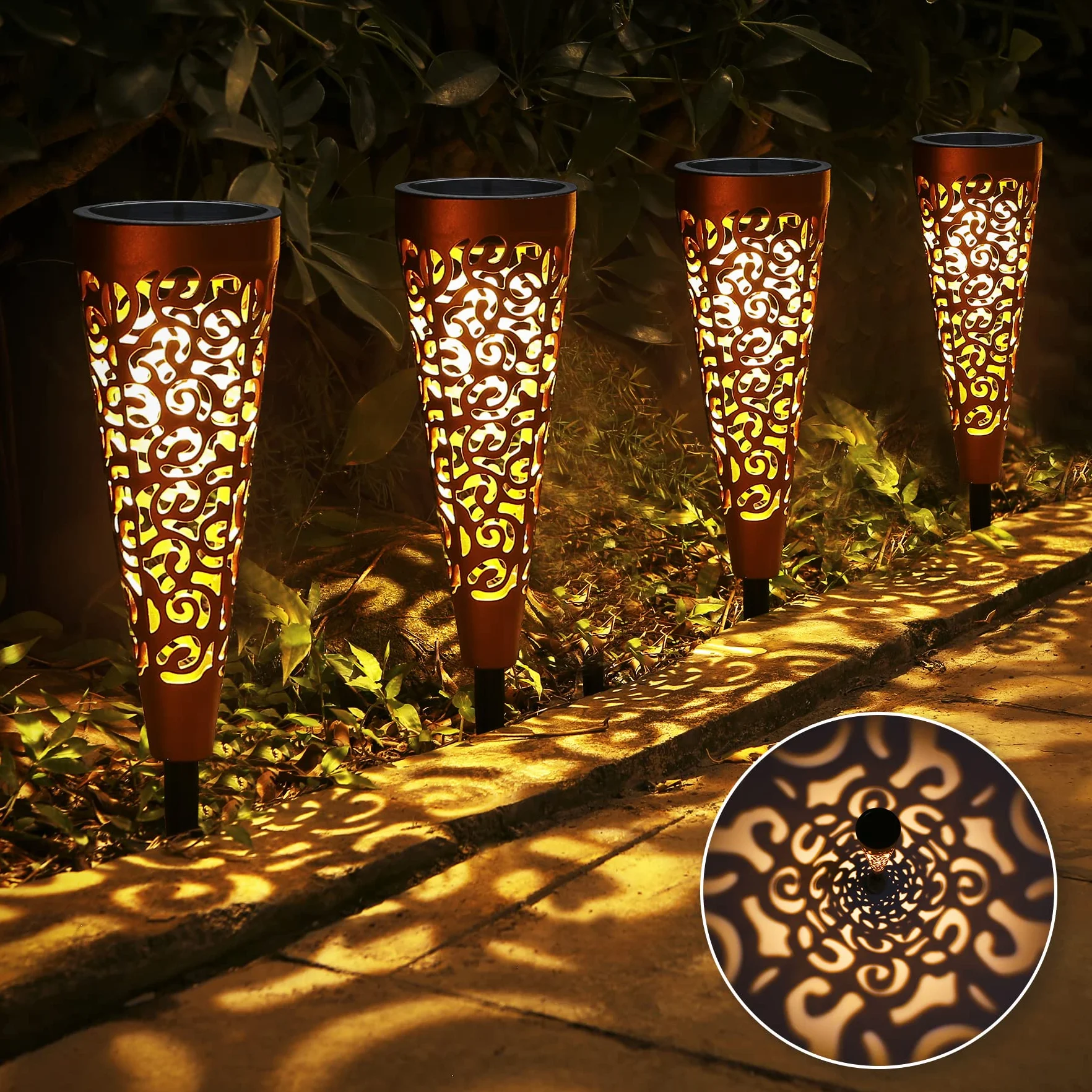 Lampy solarne na zewnątrz, 4 sztuki lampy solarne do ogrodu na zewnątrz IP65 wodoodporne, Bonsery ciepła biała dioda LED solarna lampa ogrodowa balkon taras dekoracja trawnika