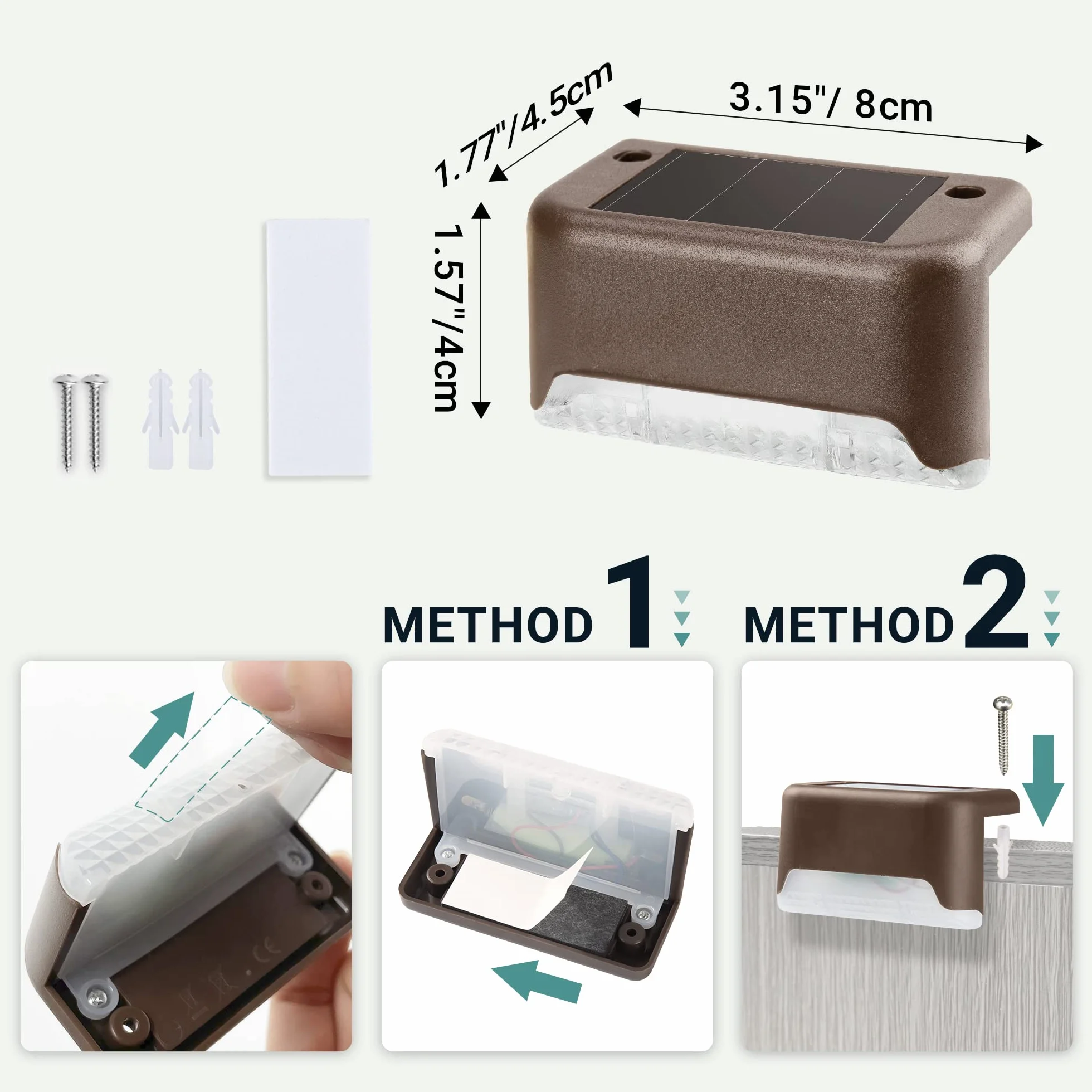 GIGALUMI Solarne lampy ogrodzeniowe, do ogrodu, 16 sztuk, solarne światła schodowe, wodoodporne, solarne światła pokładowe na schody, podwórko, patio, rynnę, do ogrodu, dekoracja ścieżki (brązowe