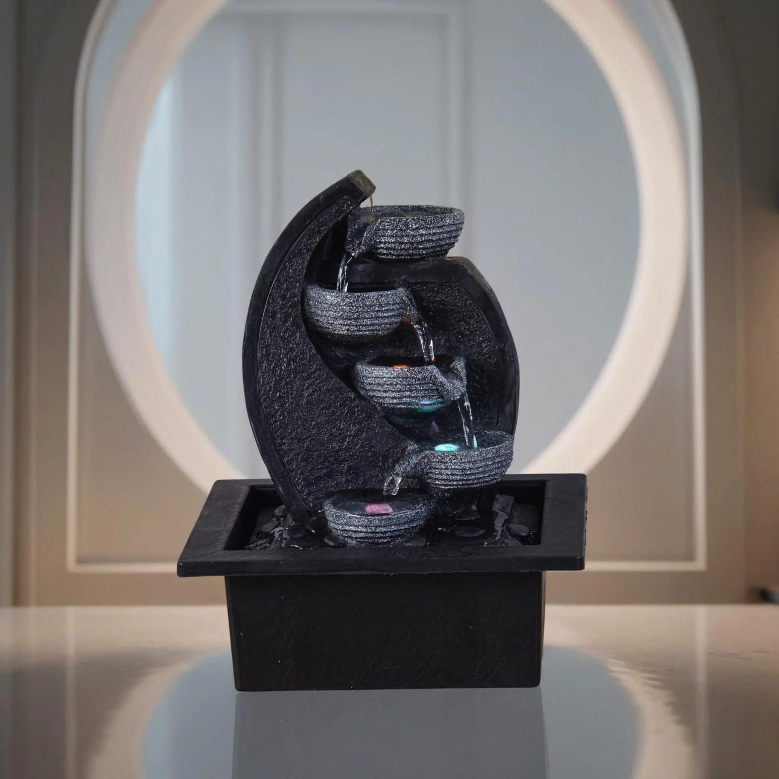 Zen Light Cascade V.2 Fontanna Wodospadowa Żywica Czarny 17x21x26 cm
