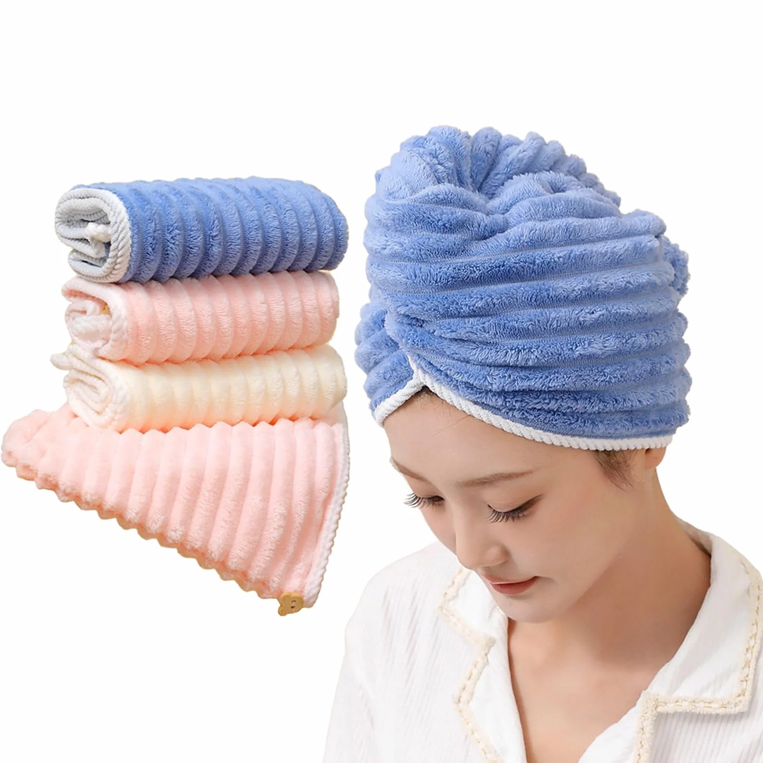 3 sztuki ręczników do włosów z mikrofibry, do suszenia włosów, falowane włosy, turban, super chłonne, skręcony turban, szybkoschnące, z guzikami, szlufka do kąpieli dla kobiet i dzieci