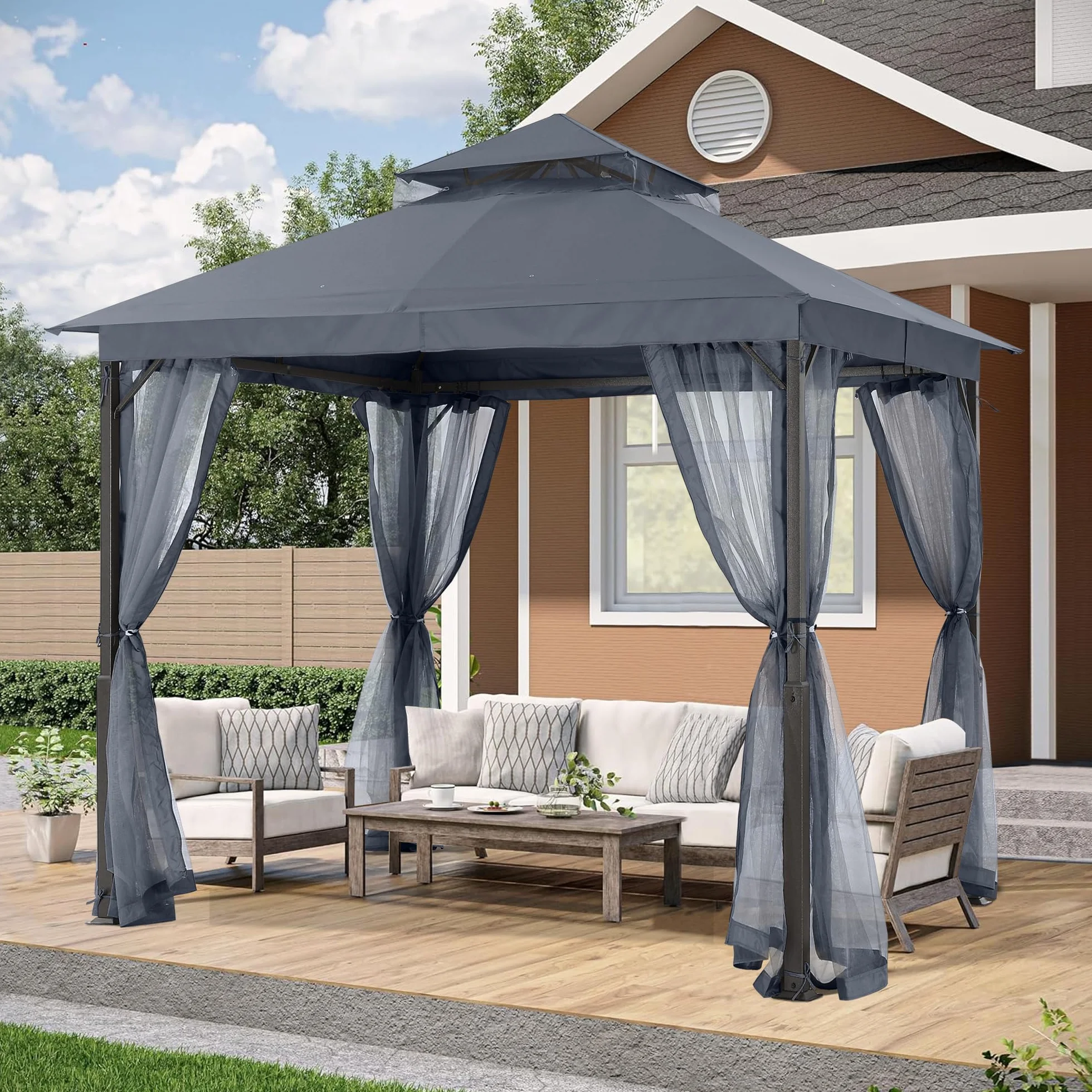ABCCANOPY Pawilon ogrodowy 2,5 x 2,5 m z podwójnym dachem siatką cień deszcz szary
