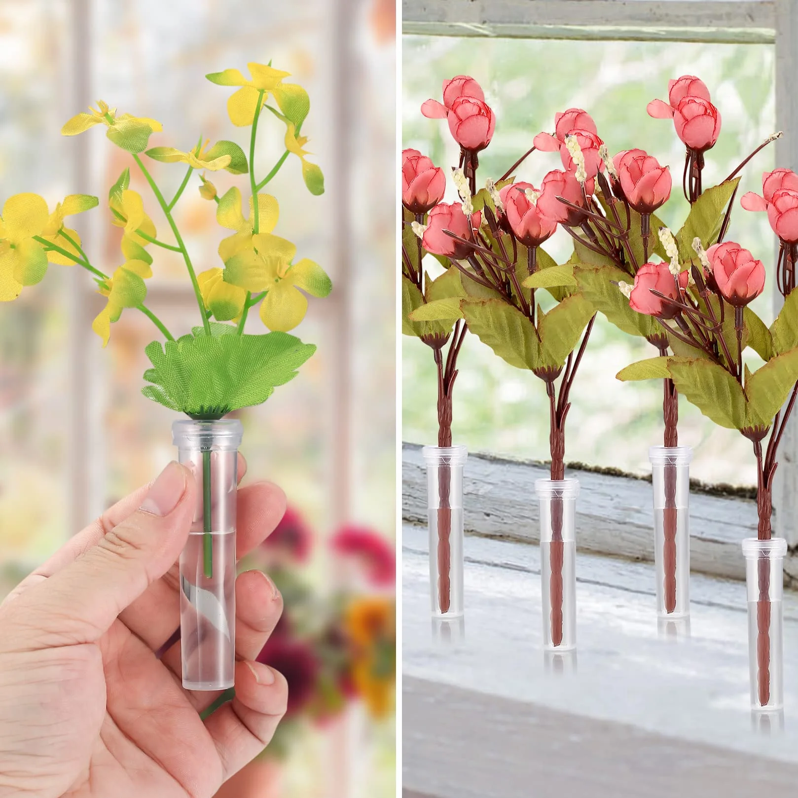 33 Sztuki Kwiatowe Rurki, Wodne Rurki do Kwiatów, Rurki do Orchidei z Nakrętkami, Reużywalne Plastikowe, Wazoniki na Wodę do Kwiatów Florysta