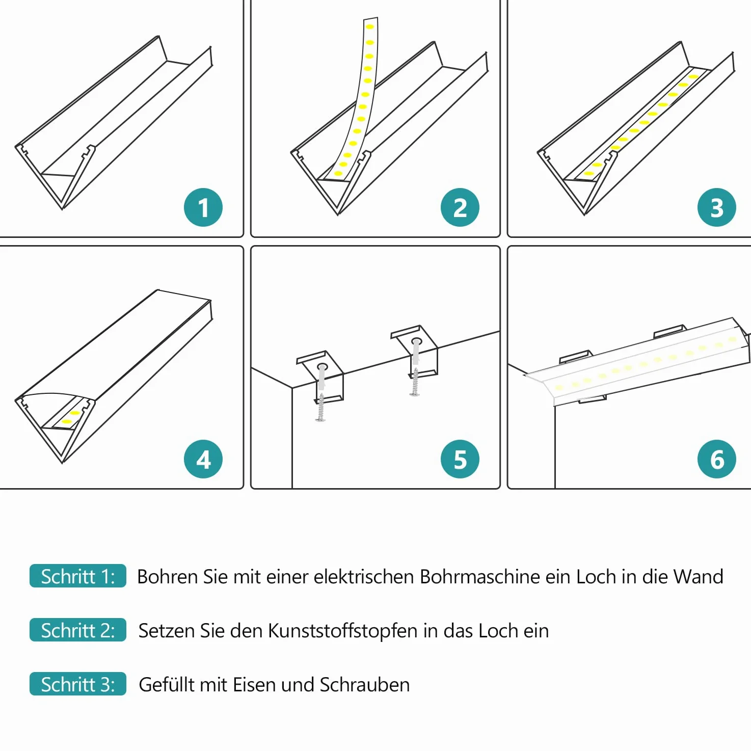 Profil aluminiowy LED, 40 x 1 m, profil LED 45 stopni, kształt litery V do taśm LED / taśm/pasków (1-11 mm) z osłoną, w zestawie zaślepki i klipsy montażowe do taśm LED